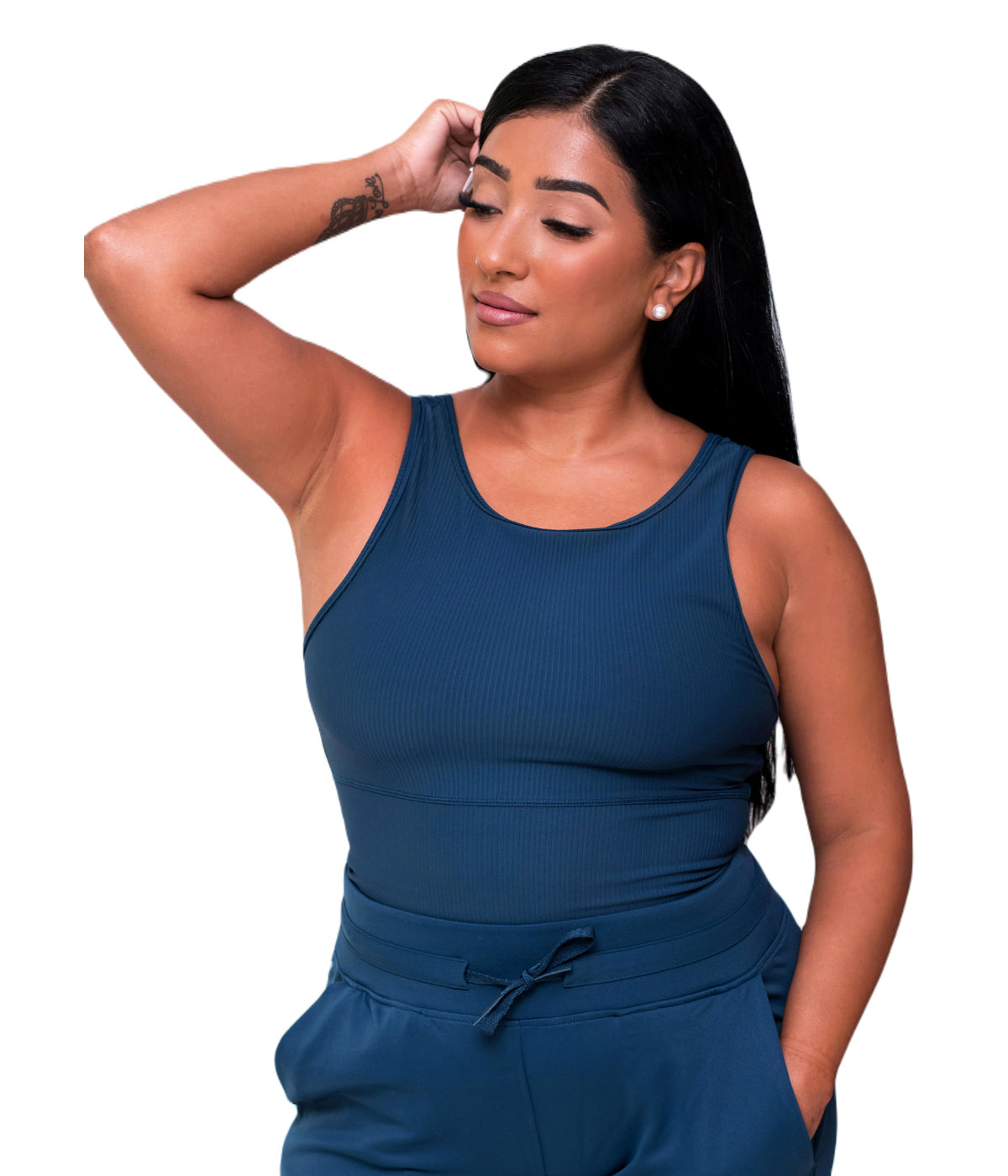  Style Luxe Activewear Ribbed Crop Top - Blue - Bonton