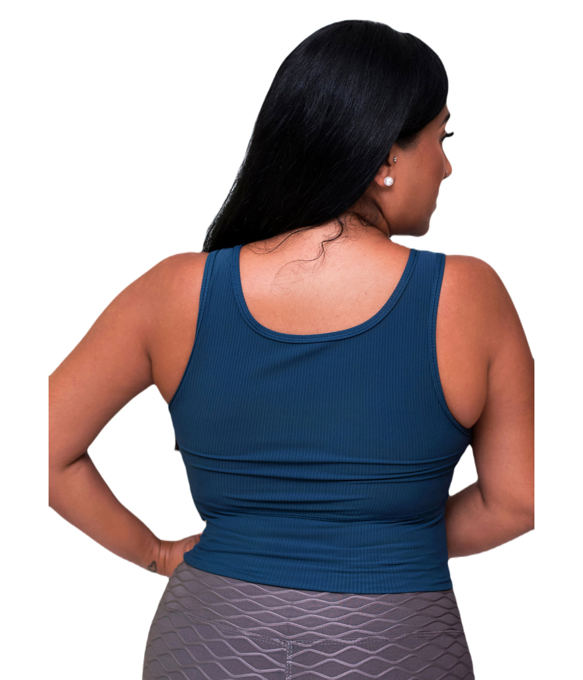  Style Luxe Activewear Ribbed Crop Top - Blue - Bonton