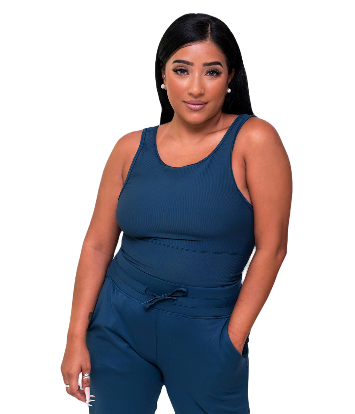  Style Luxe Activewear Ribbed Crop Top - Blue - Bonton