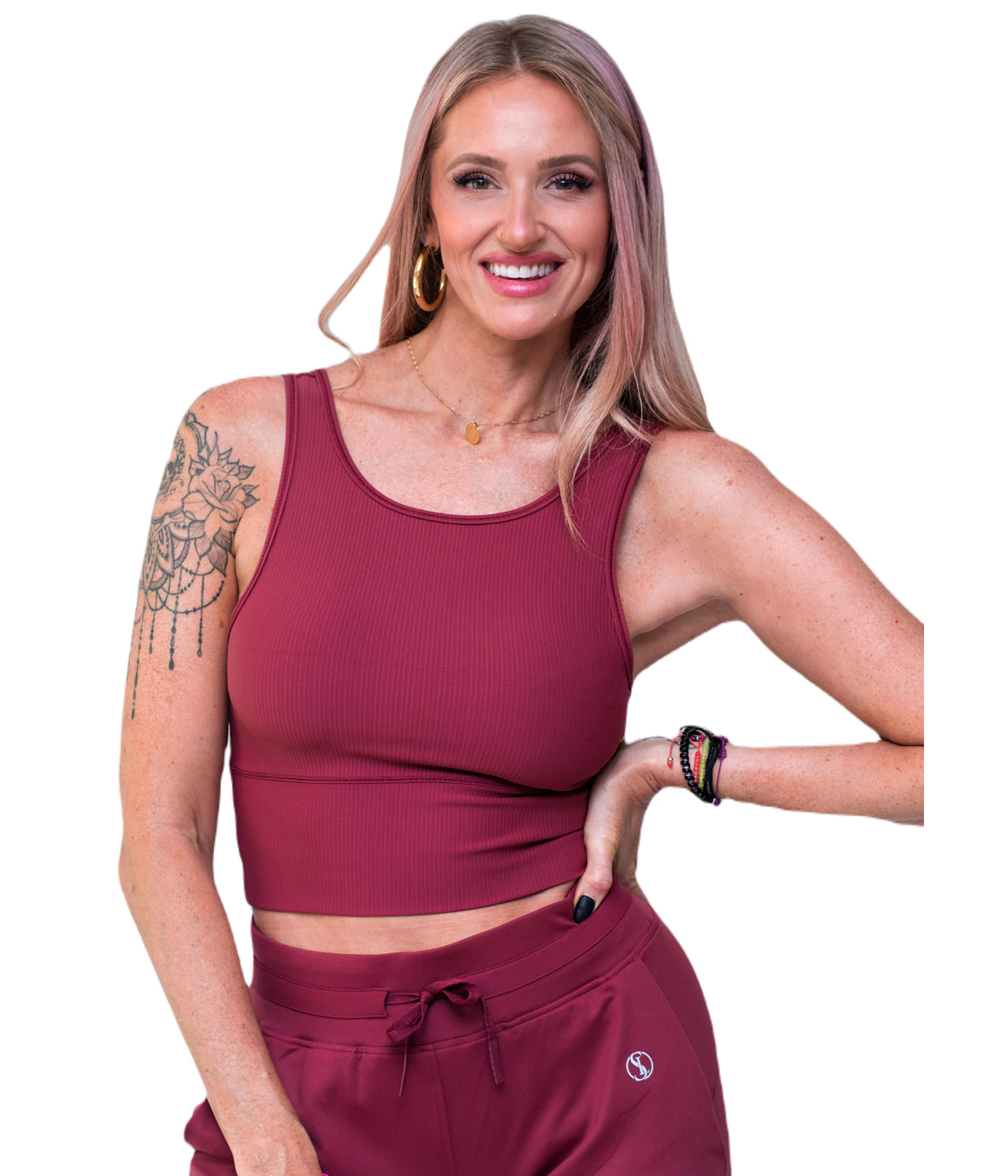  Style Luxe Activewear Ribbed Crop Top - Red - Bonton