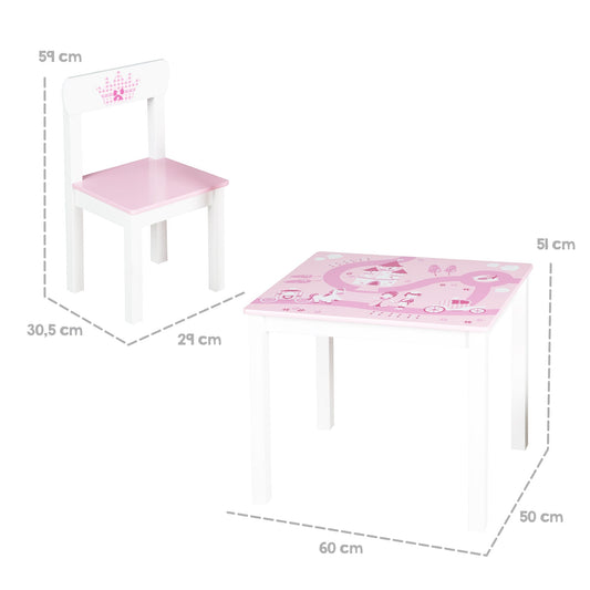 Children's Wood Table & 2 Chair Set in Princess Pink Design