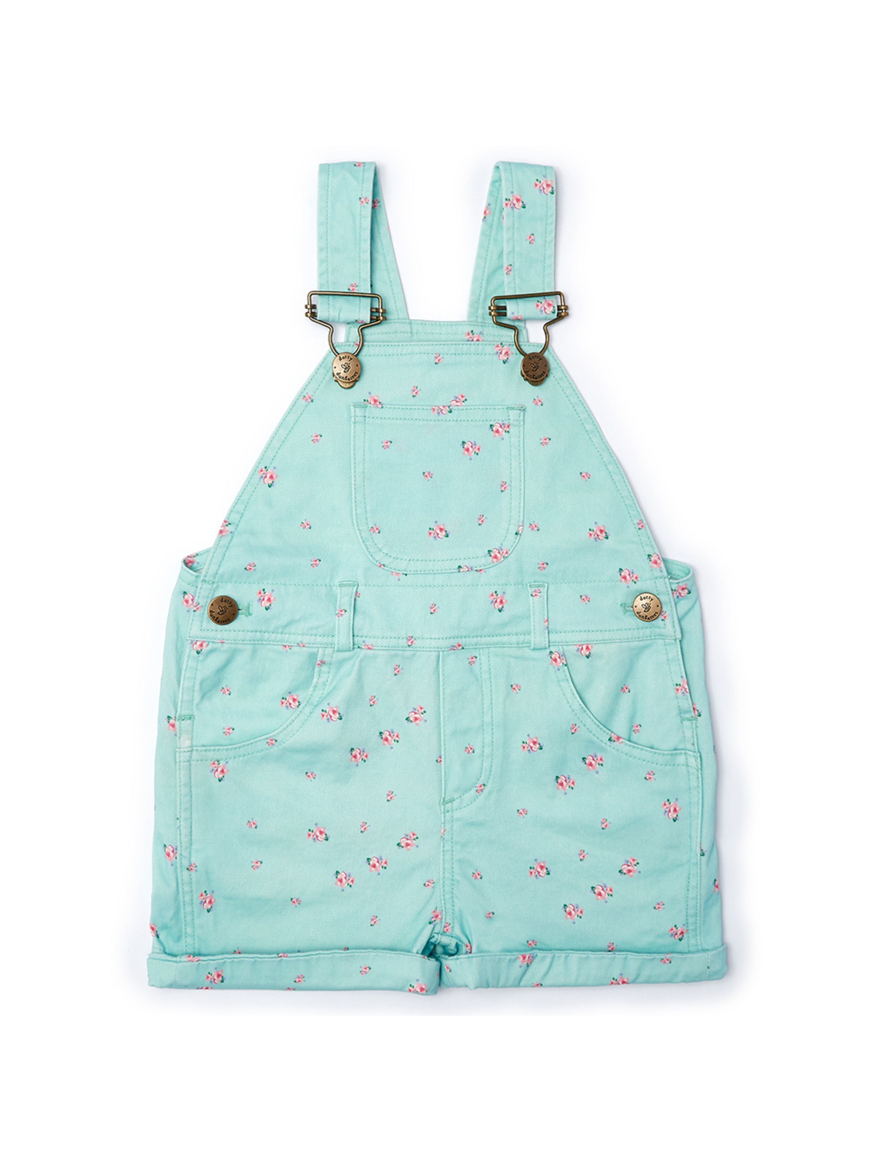  Dotty Dungarees Floral Summer Denim Overall Shorts - Cream - Bonton