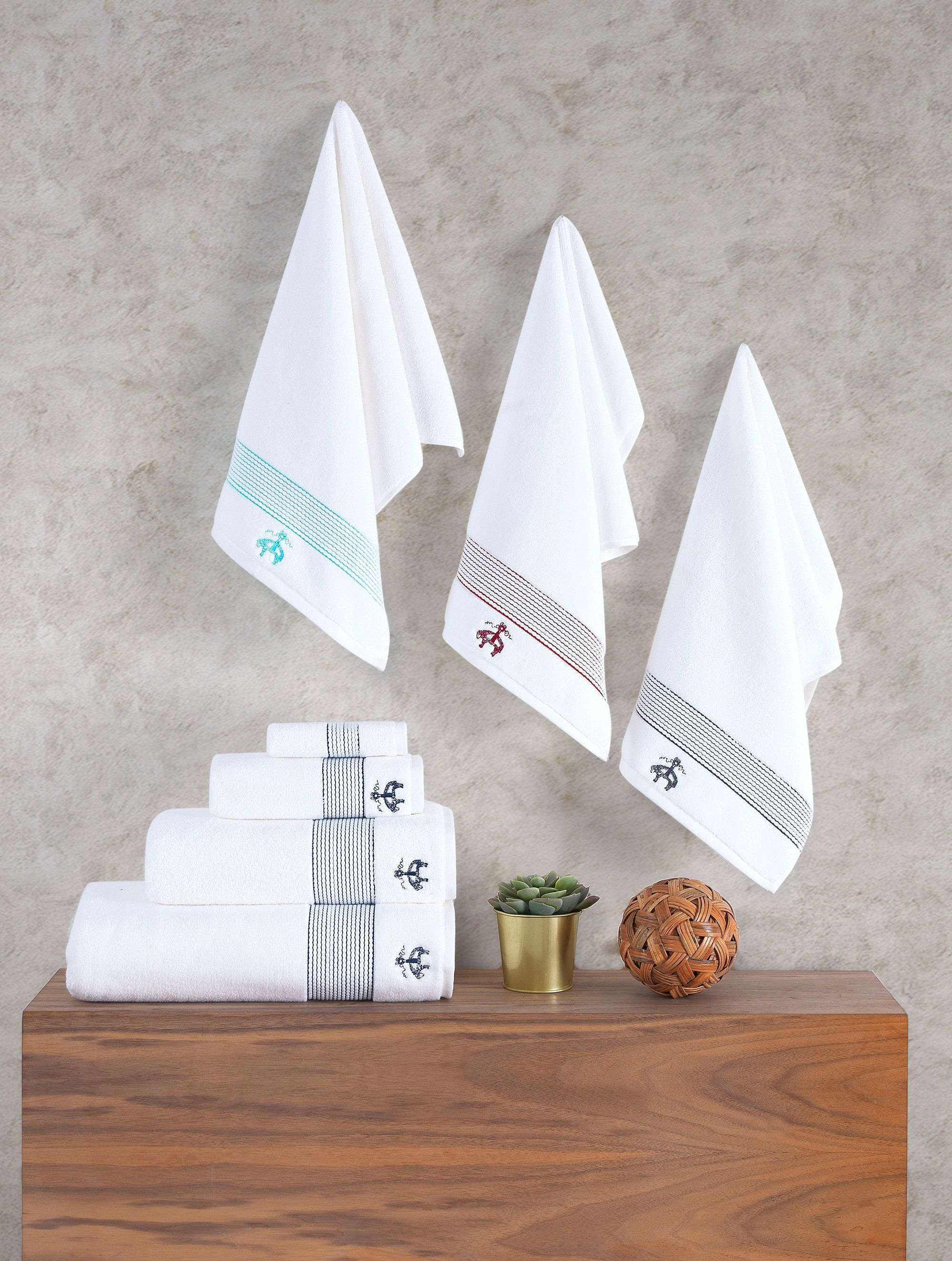  Brooks Brothers Rope Stripe Border 4 Piece Wash Towel Set - Sea Glass - Bonton