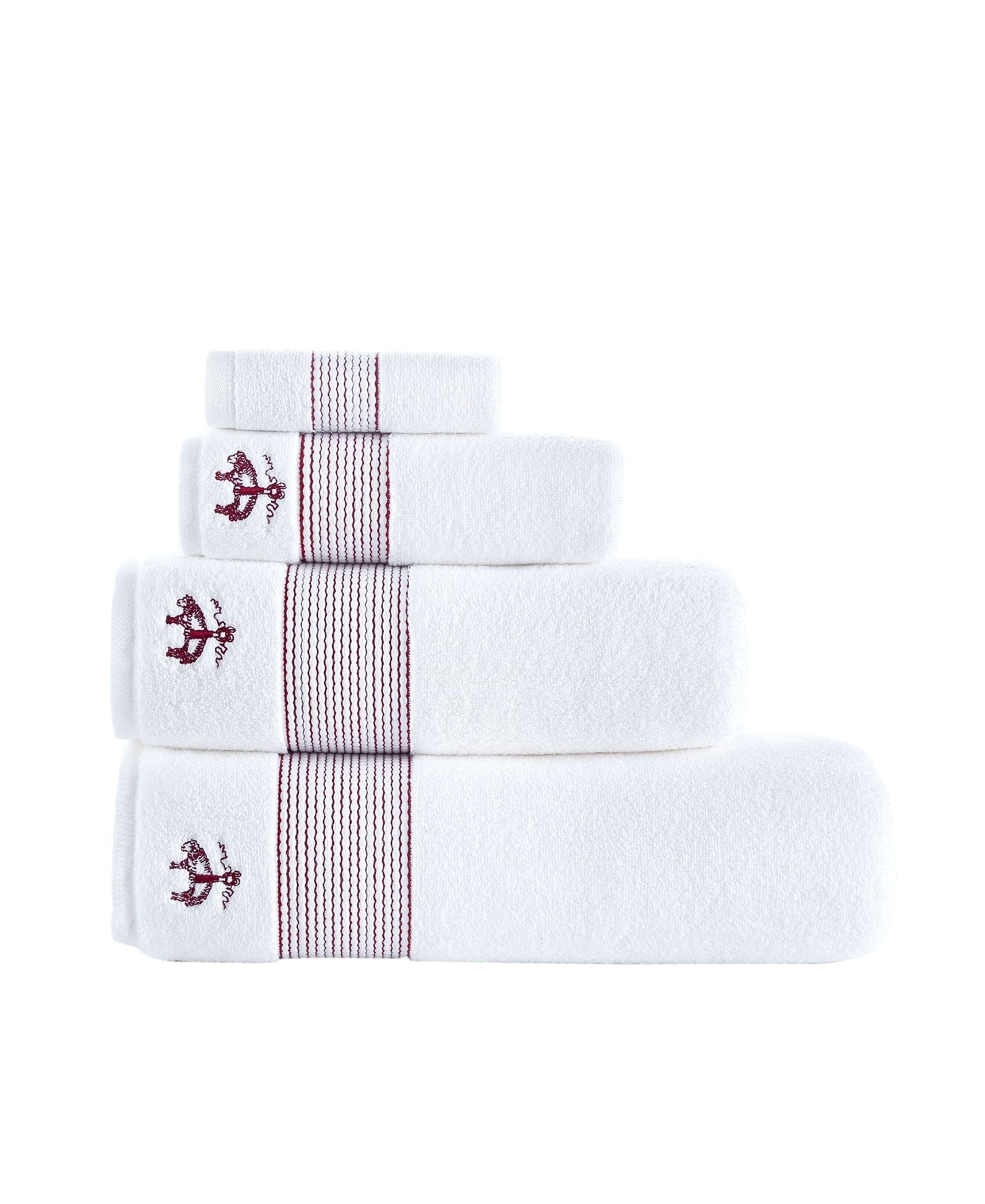  Brooks Brothers Rope Stripe Border 4 Piece Hand Towel Set - Scarlet Sage - Bonton