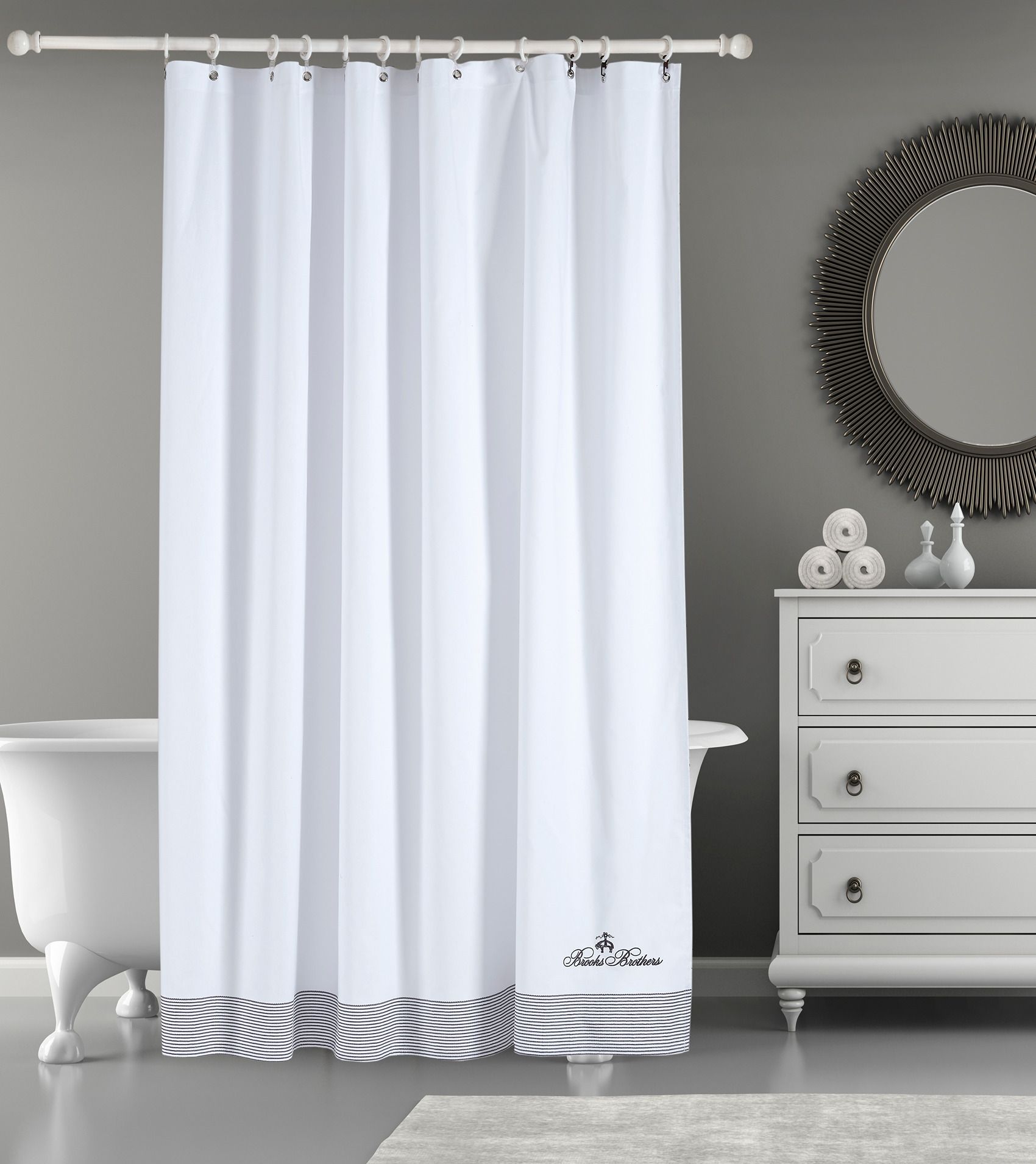  Brooks Brothers Rope Stripe Border Shower Curtains - Anthracite - Bonton