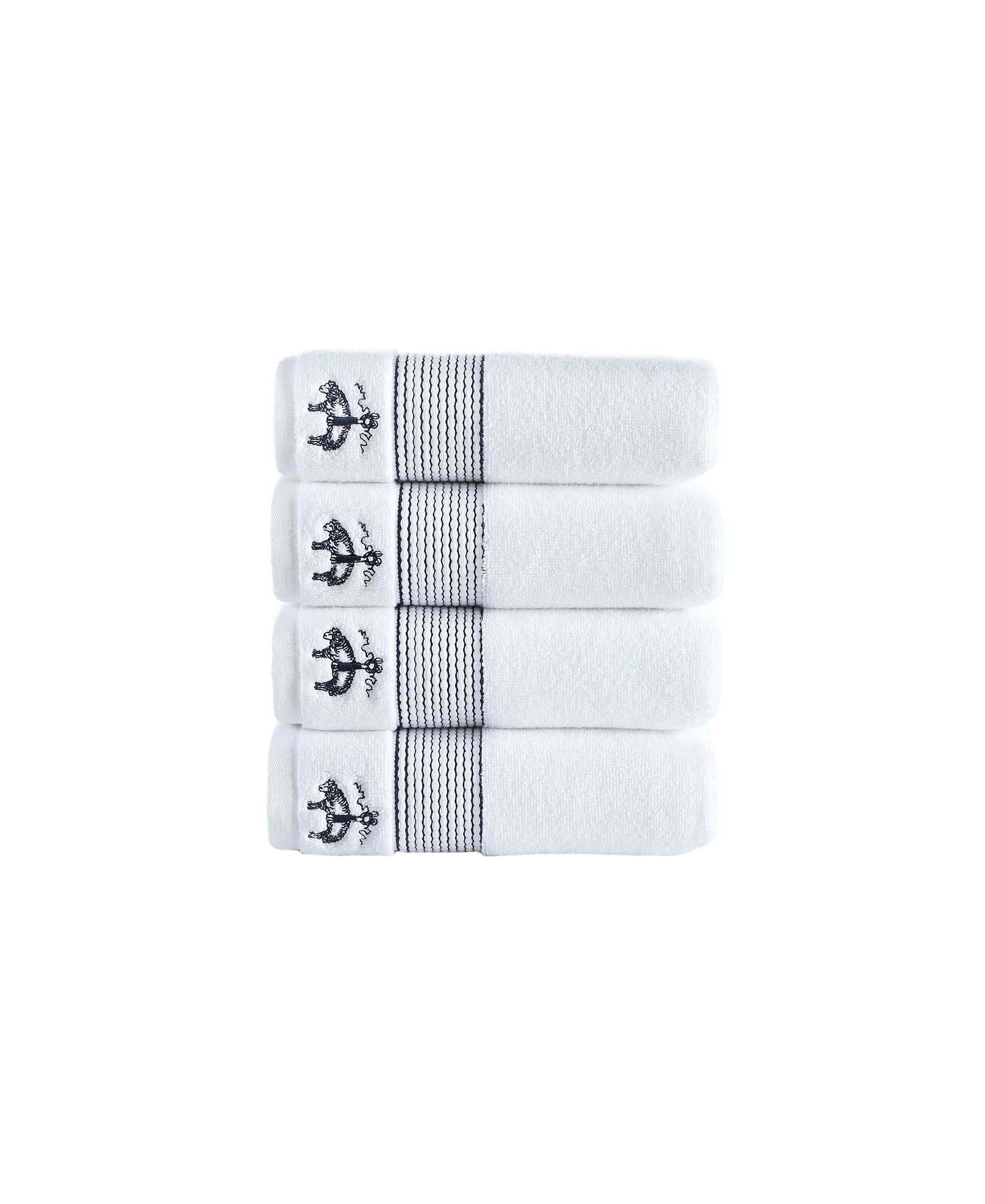  Brooks Brothers Rope Stripe Border 4 Piece Hand Towel Set - Scarlet Sage - Bonton