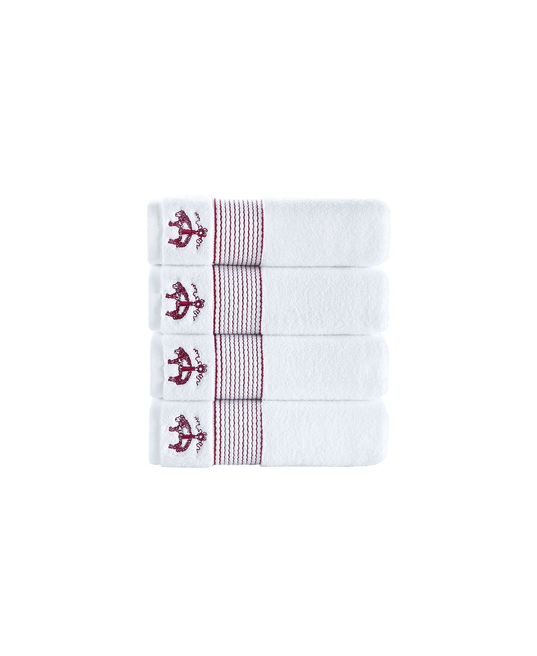  Brooks Brothers Rope Stripe Border 4 Piece Hand Towel Set - Scarlet Sage - Bonton