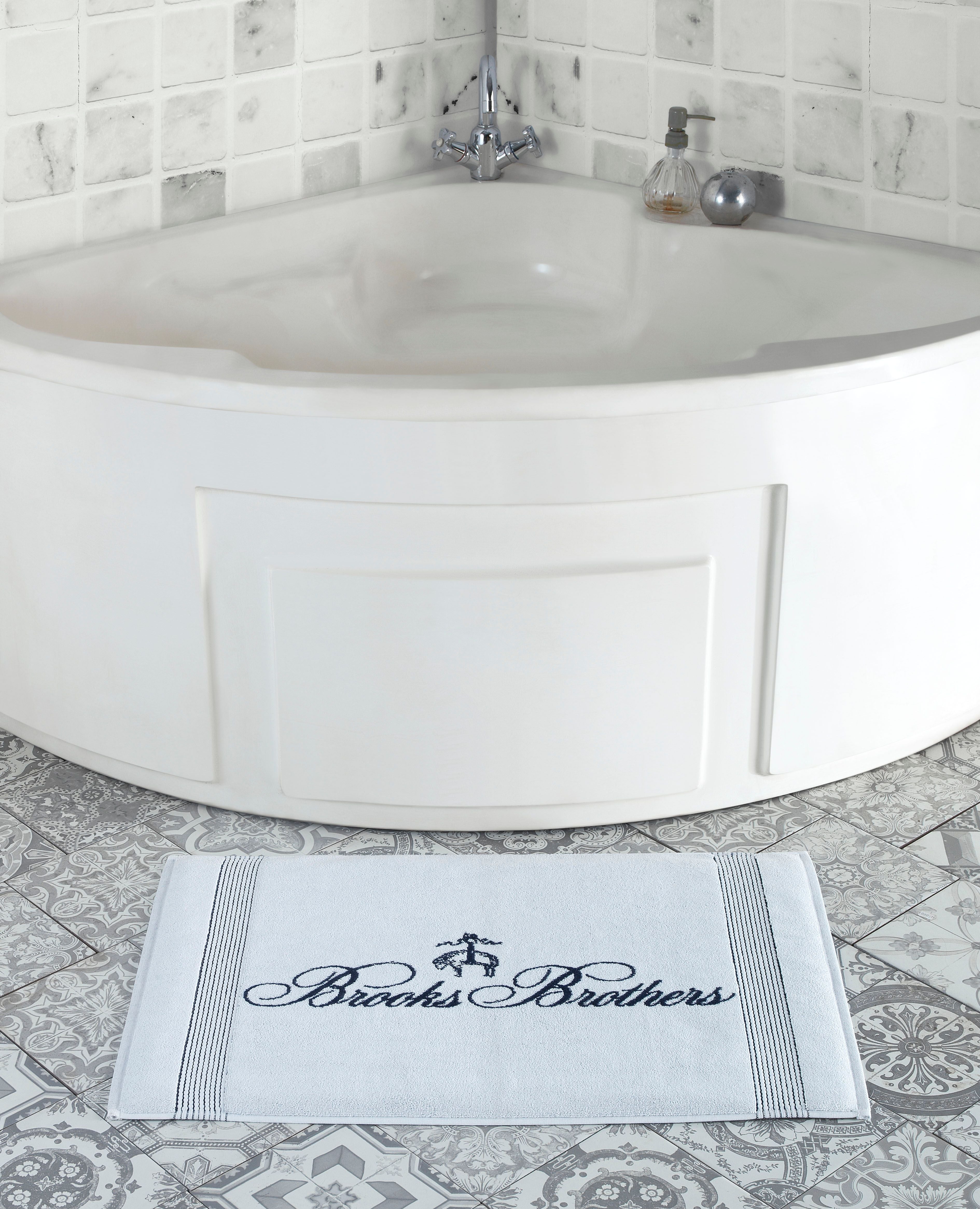  Brooks Brothers Rope Stripe Border Bath Mat - White - Bonton