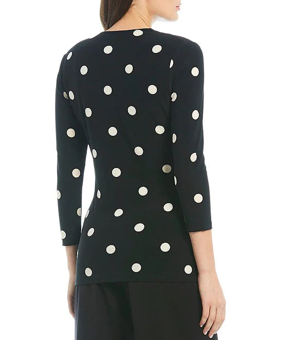  Anne Klein Dot Print Wrap Top - Anne Black/ Anne White - Bonton