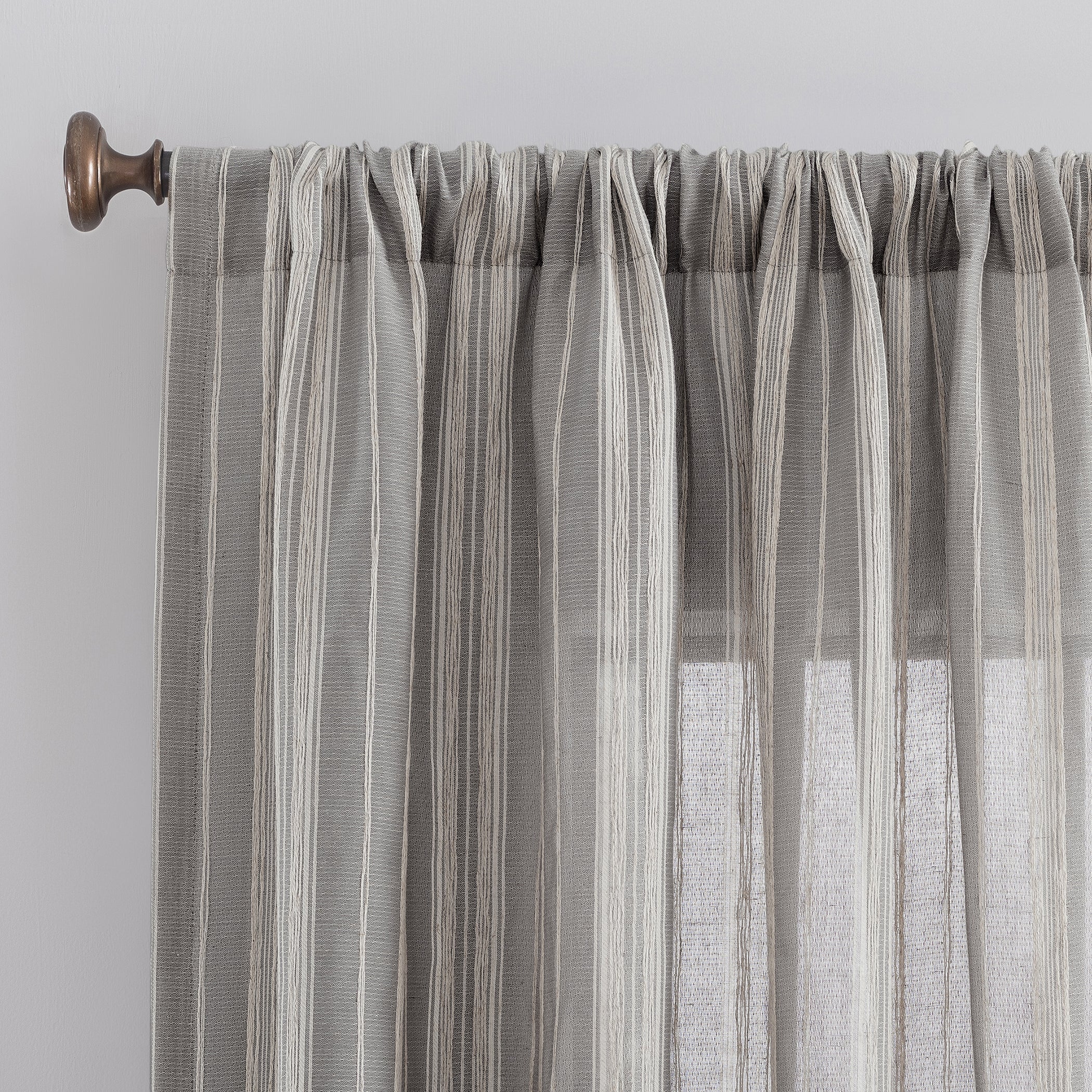  Embroidered Stripe Linen Blend Curtain - Curry Yellow - Bonton