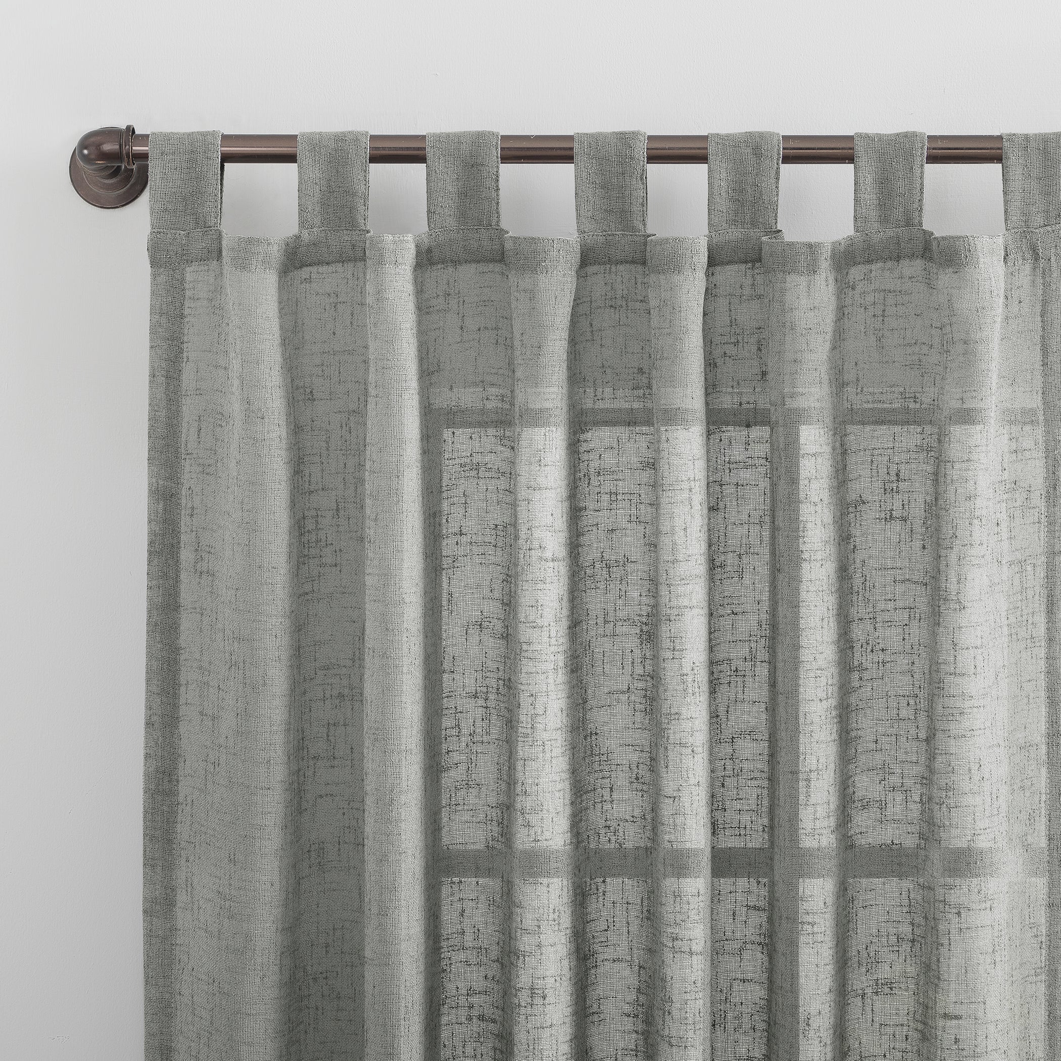  Burlap Weave Linen Blend Tab Top Curtain - Moss Green - Bonton