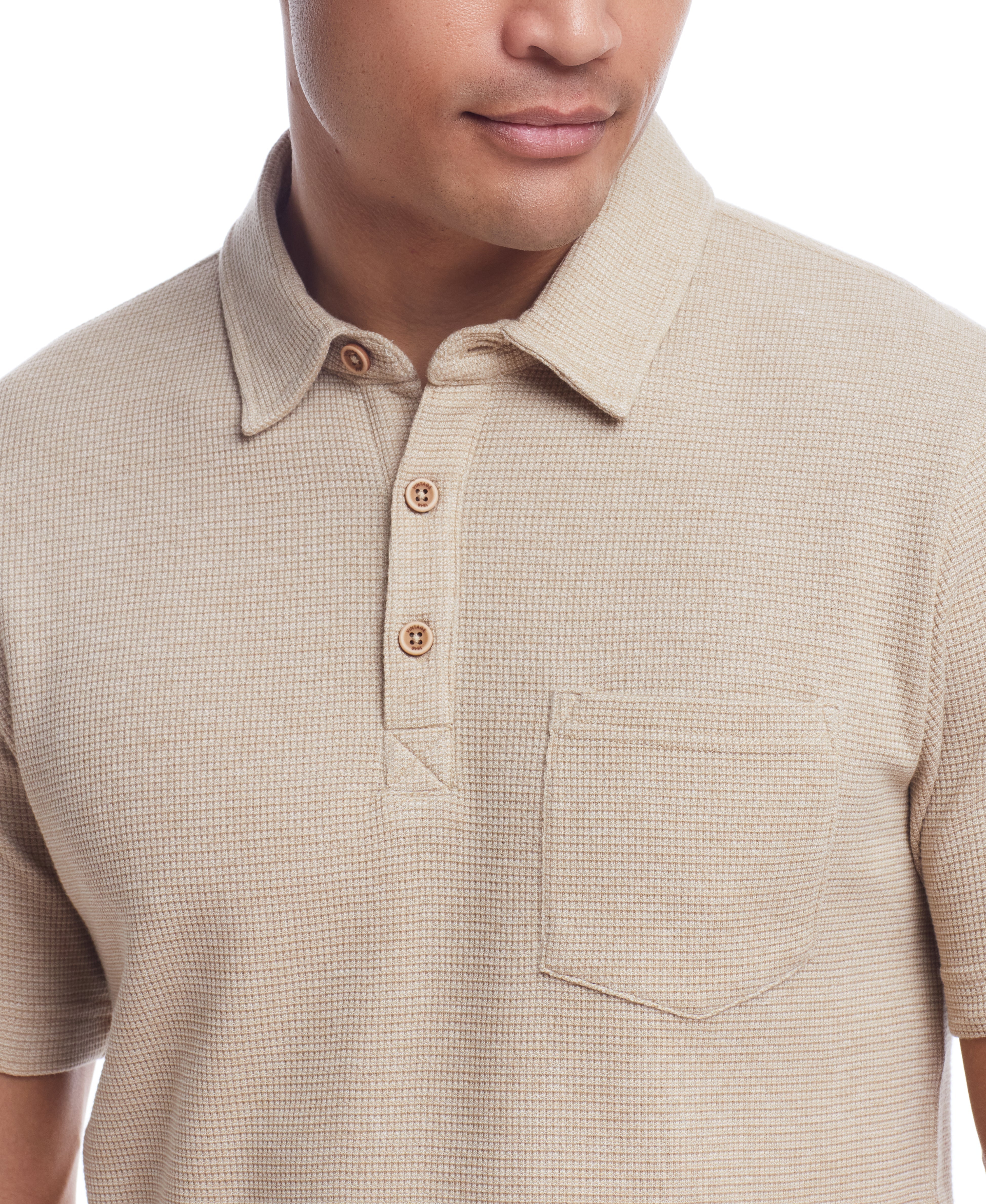  WEATHERPROOF VINTAGE Weatherproof Vintage Men's Waffle Polo Shirt - Antique White - Bonton