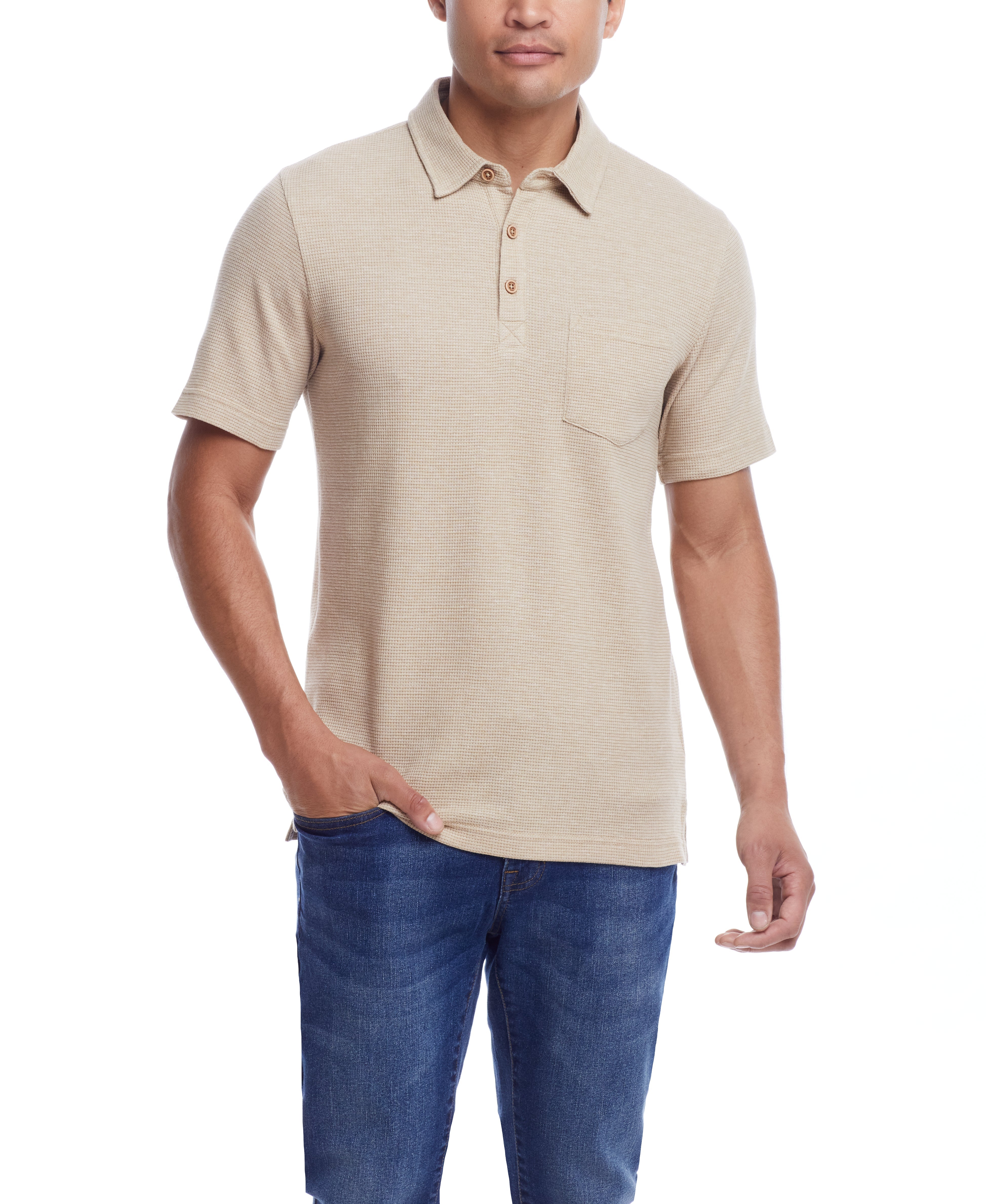  WEATHERPROOF VINTAGE Weatherproof Vintage Men's Waffle Polo Shirt - Antique White - Bonton