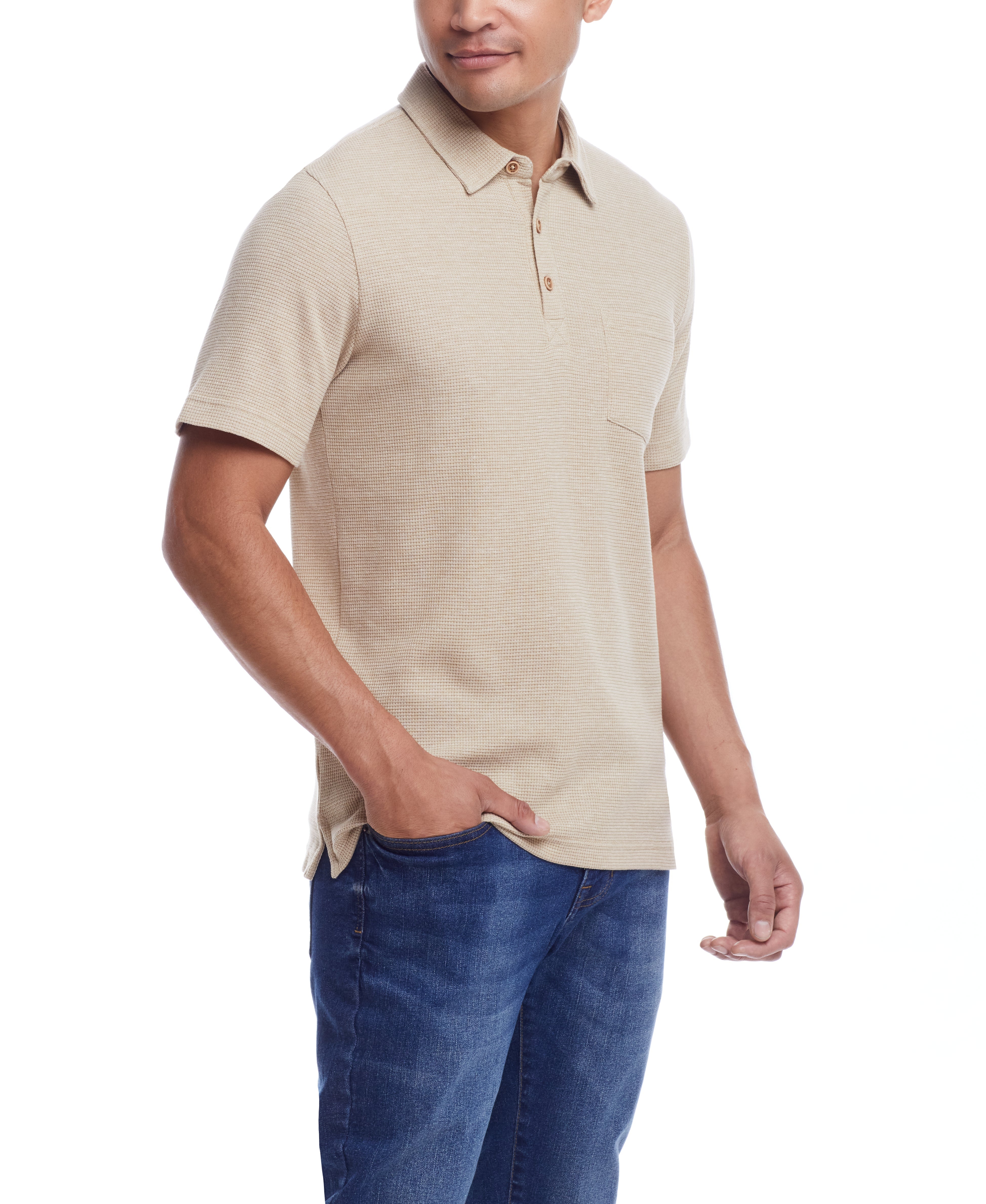  WEATHERPROOF VINTAGE Weatherproof Vintage Men's Waffle Polo Shirt - Antique White - Bonton