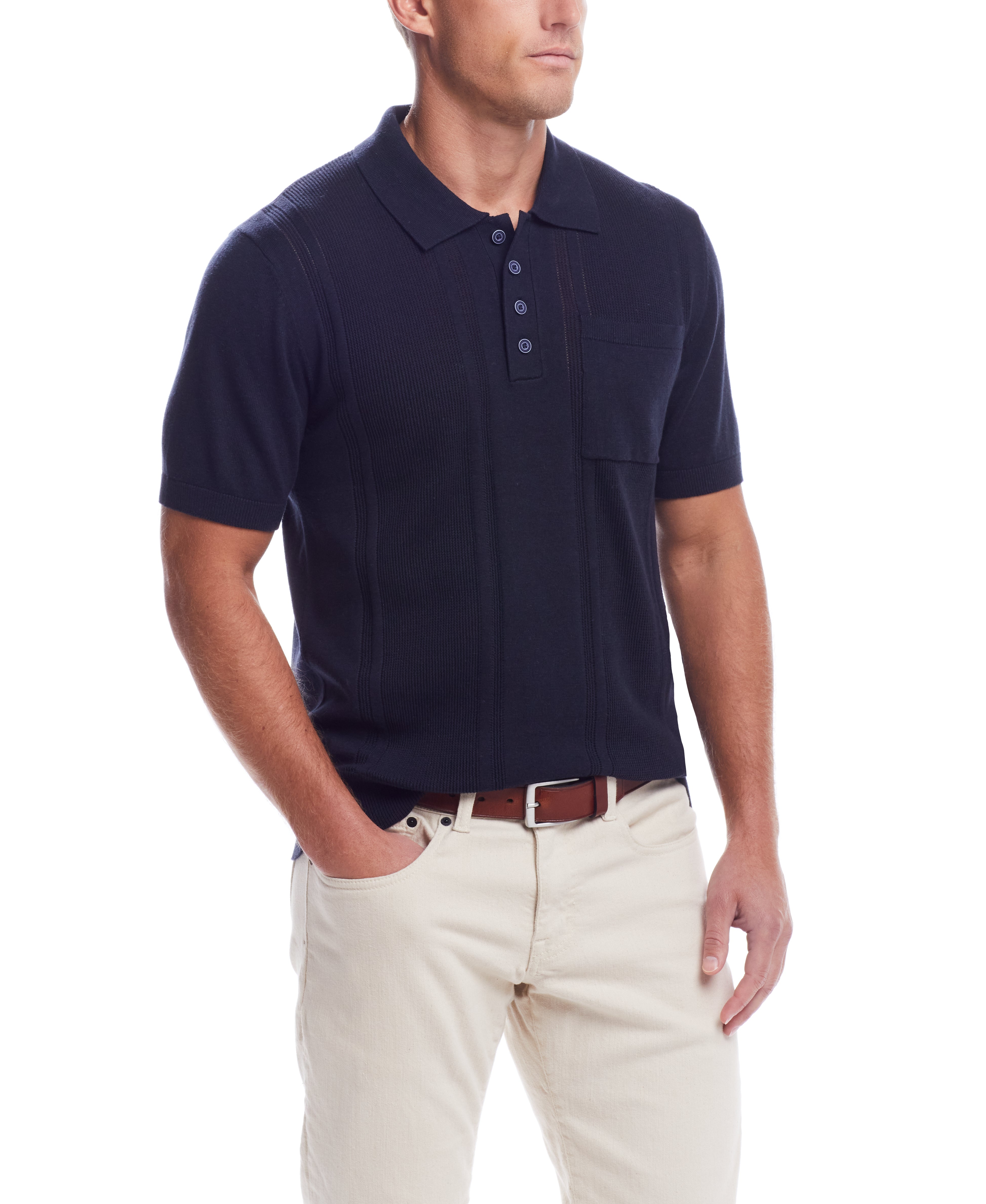  WEATHERPROOF VINTAGE Weatherproof Vintage Men's Short Sleeves Polo Sweater - Navy - Bonton