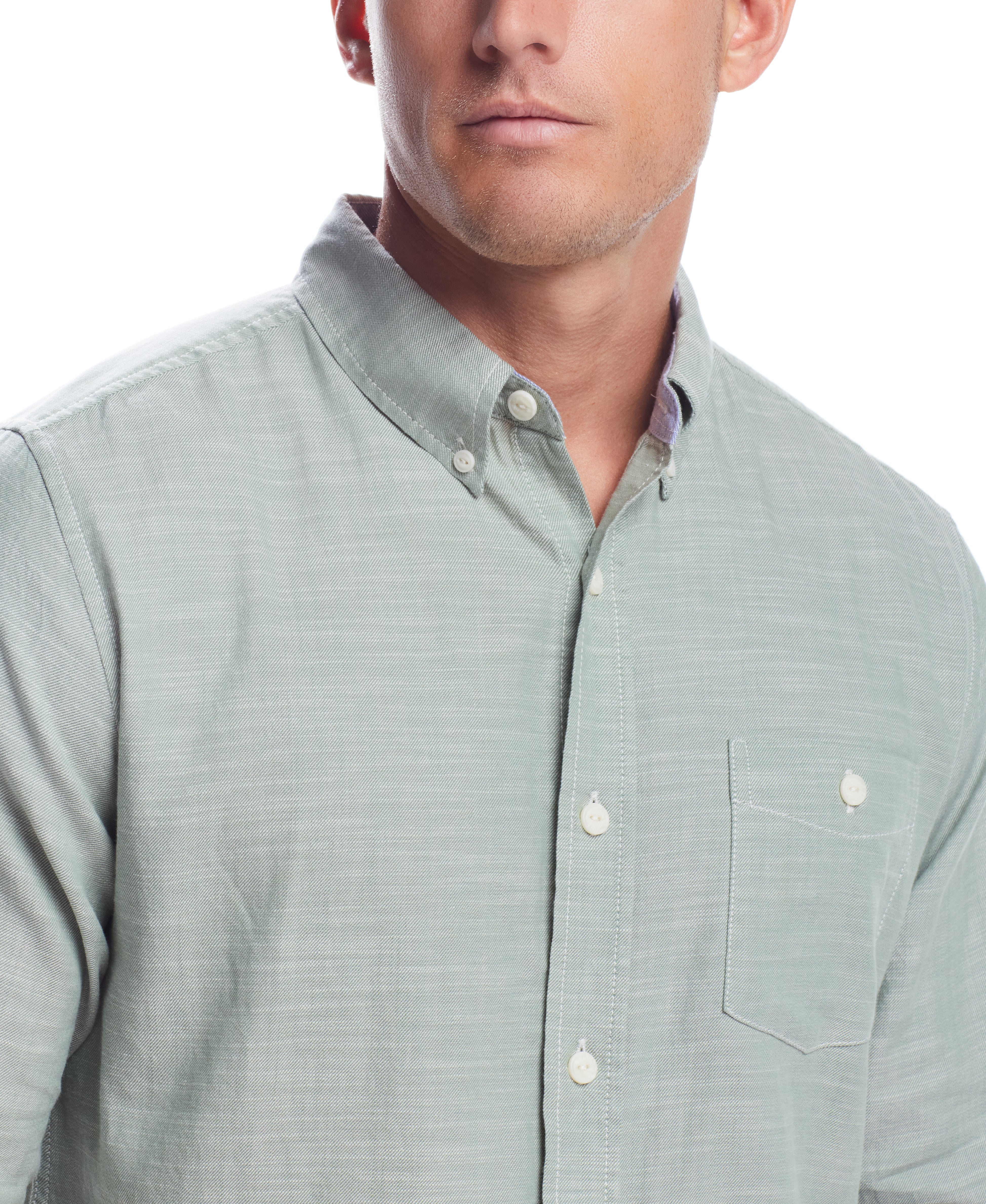  WEATHERPROOF VINTAGE Weatherproof Vintage Men's L/S Solid Cotton Twill Shirt - Hedge Green - Bonton