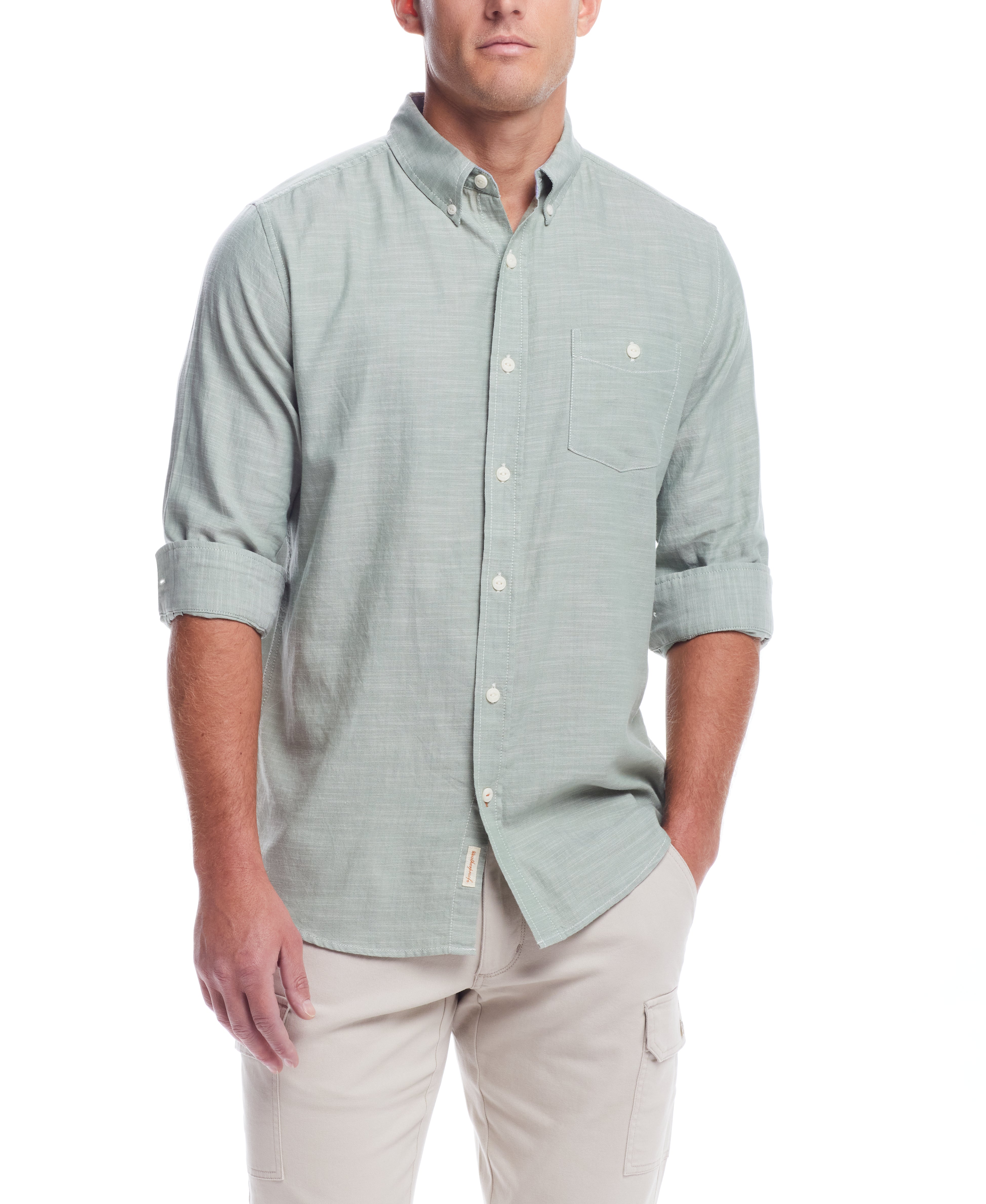  WEATHERPROOF VINTAGE Weatherproof Vintage Men's L/S Solid Cotton Twill Shirt - Hedge Green - Bonton