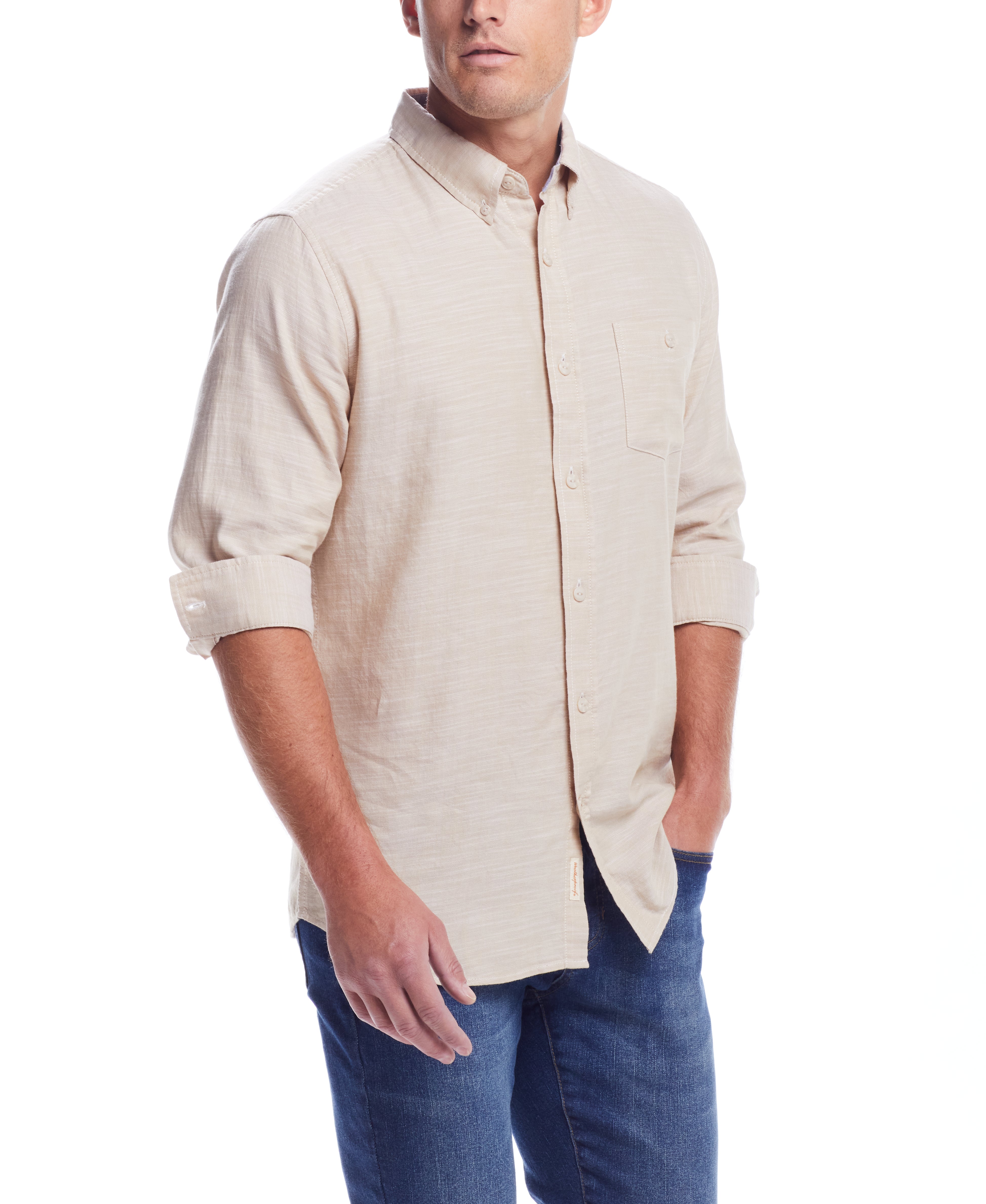  WEATHERPROOF VINTAGE Weatherproof Vintage Men's L/S Solid Cotton Twill Shirt - Starfish - Bonton