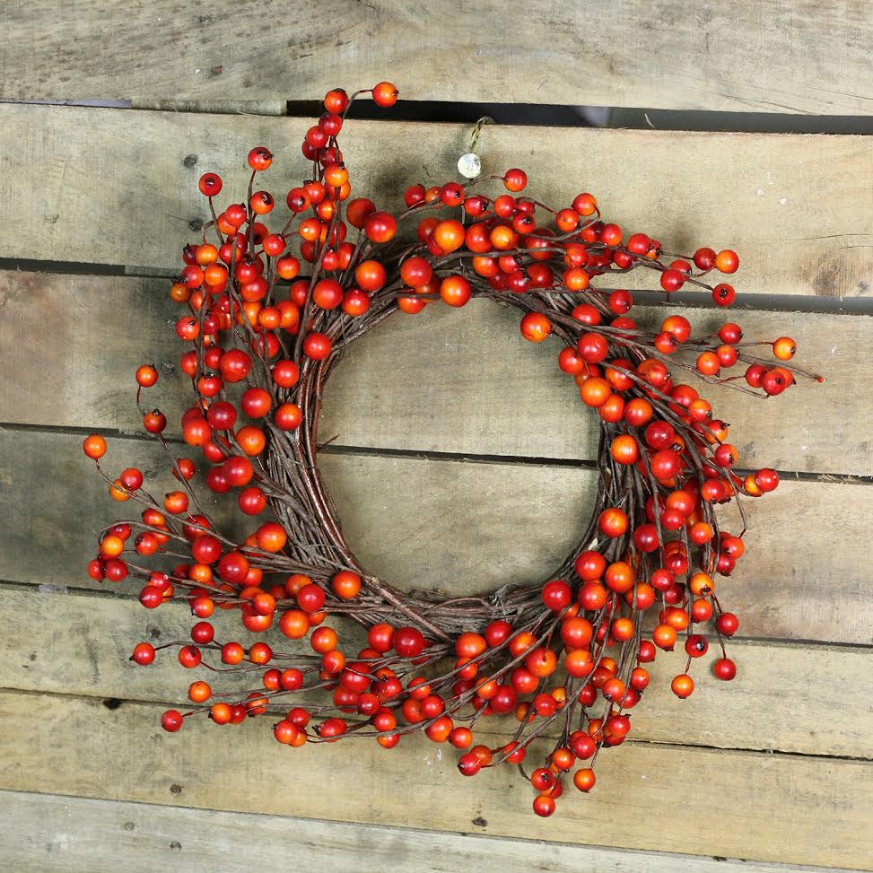  Northlight Orange Berries and Twig Artificial Fall Harvest Wreath 14- Inch  Unlit - Default Title - Bonton