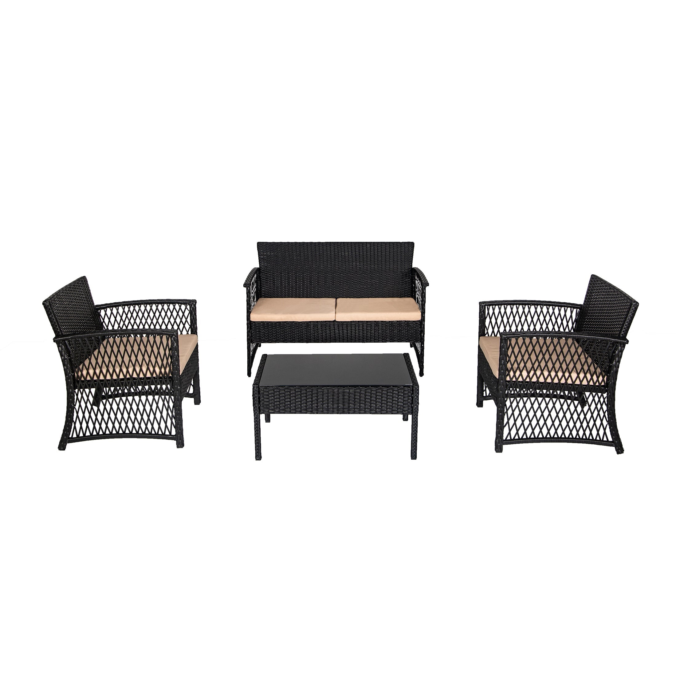  Westin Furniture 4-Piece Outdoor Patio Conversation Set - Black/Gray - Bonton