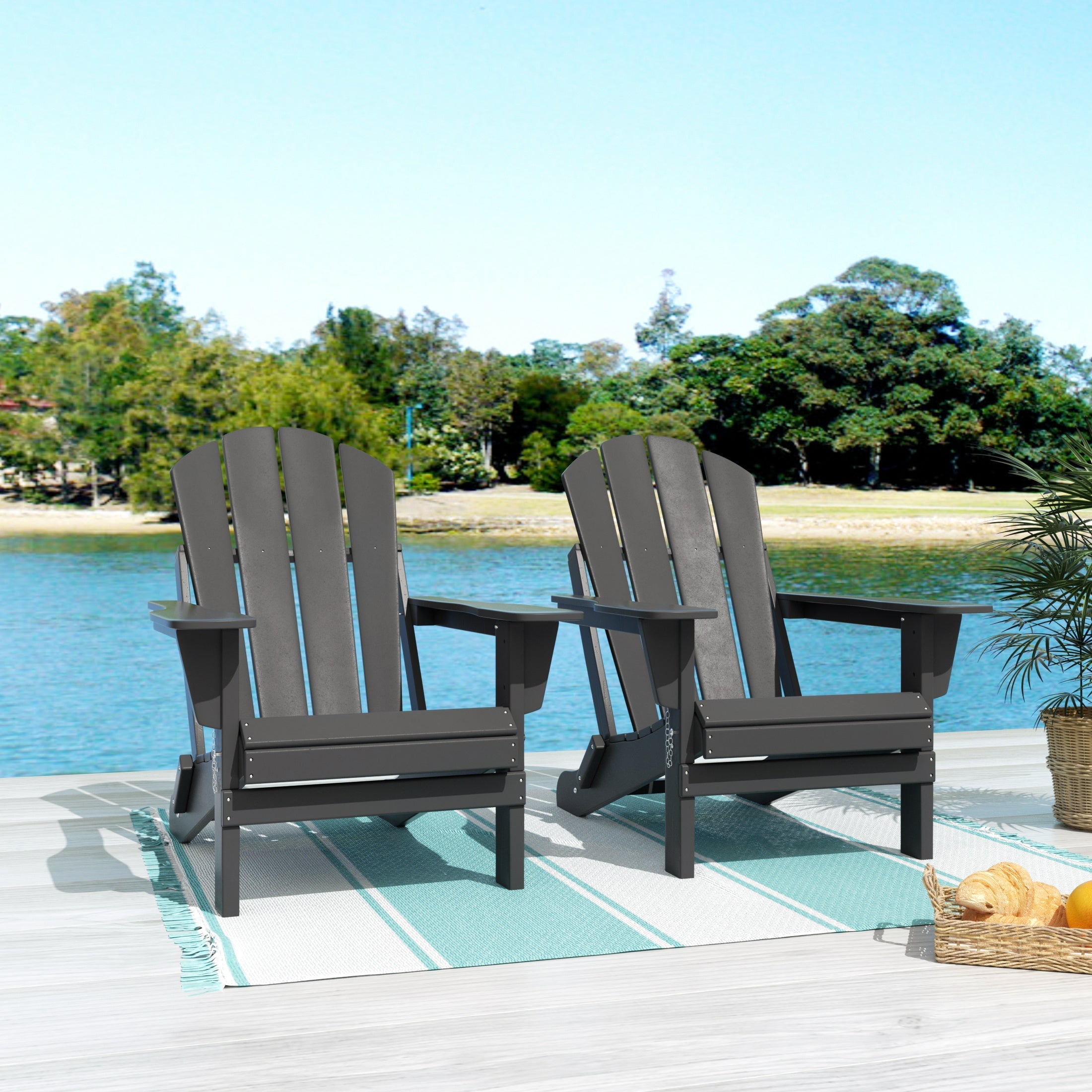  Westin Furniture Outdoor Folding Adirondack Chair, Set of 2 - Teak - Bonton