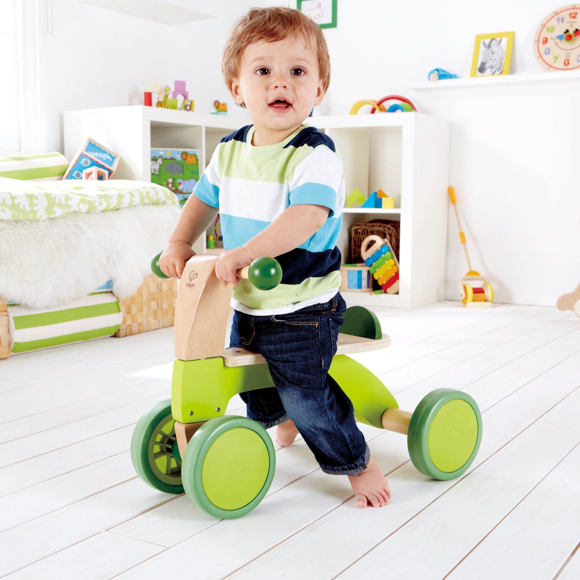  Hape Hape Scoot Around Ride-On Wood Balance Bike in Bright Green - Multi - Bonton