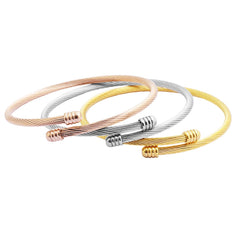 3 Tone Cable Wire Open Cuff Bangle Set