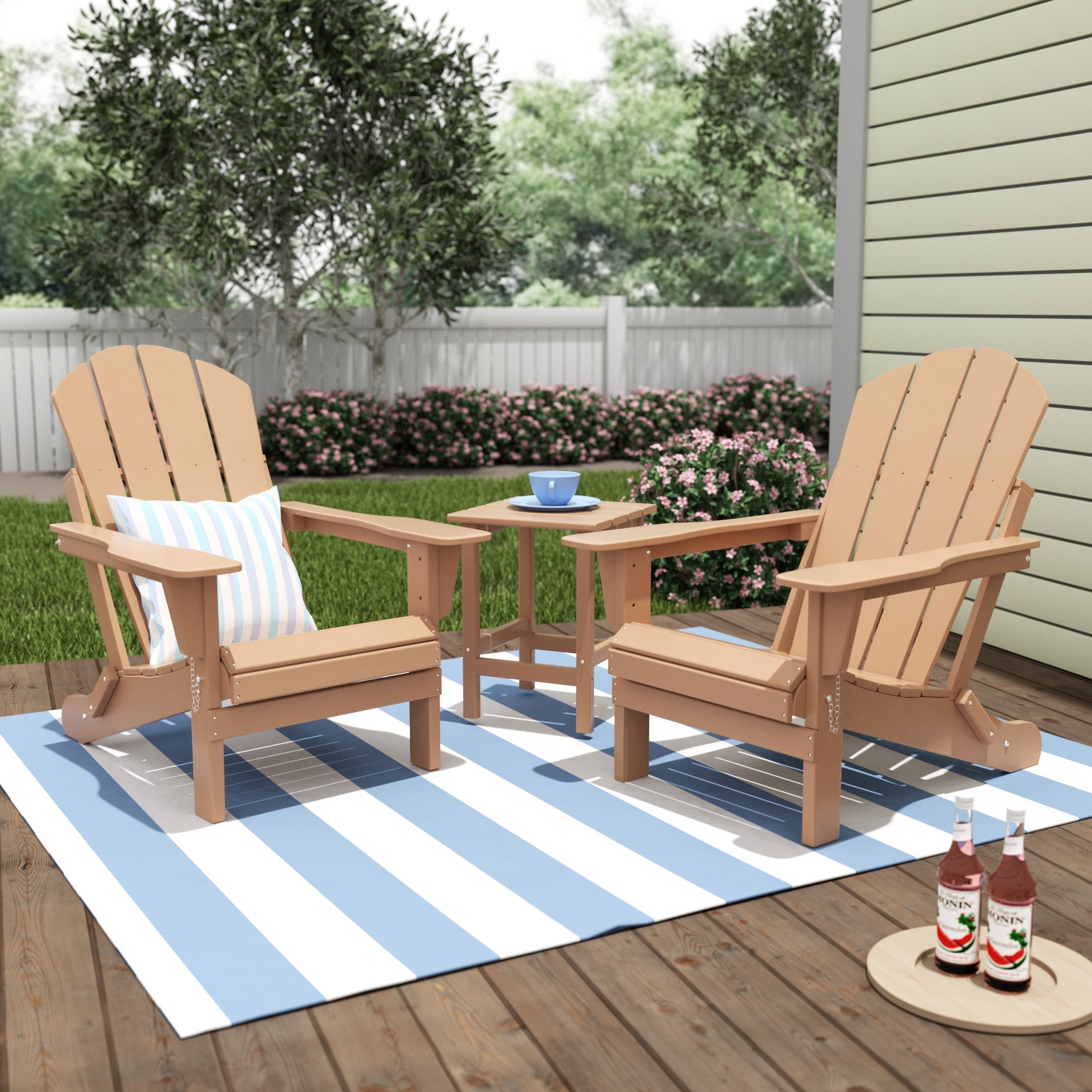  Westin Furniture 3-Piece Outdoor Patio Adirondack Conversation Seating Set - Teak - Bonton