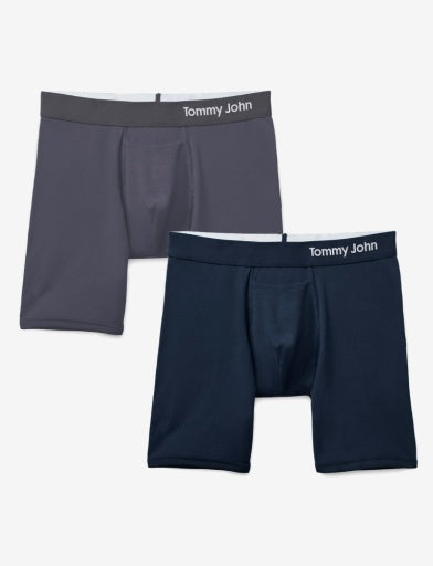  Tommy John Men's Cool Cotton 6' Boxer Brief 2-Pack - Blue / Grey - Bonton