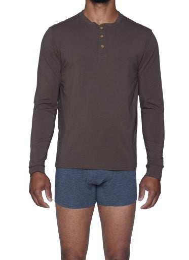  Wood Underwear Henley Long Sleeve - Walnut - Bonton