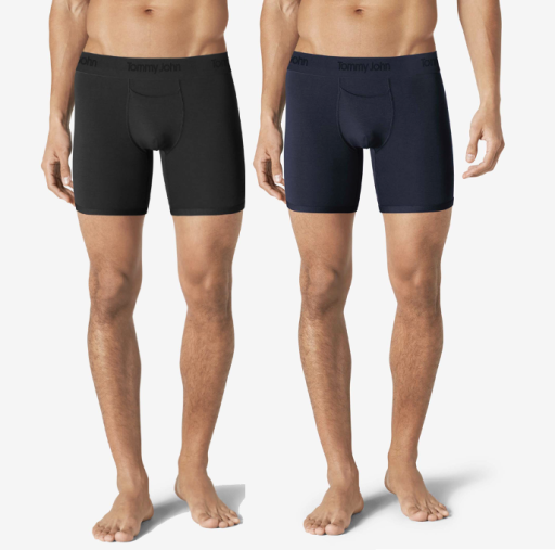  Tommy John Men's Second Skin 6' Boxer Brief 2-Pack - Black / Blue - Bonton