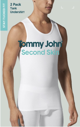  Tommy John Men's Second Skin Tank Top Stay-Tucked 2-Pack - White - Bonton