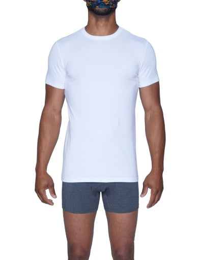  Wood Underwear Crew Bodyfitted Undershirt Premium Sweatwicking Base Layer - White - Bonton