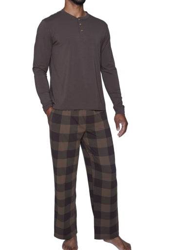  Wood Underwear Lounge Pant Relaxed - Chestnut checkers - Bonton