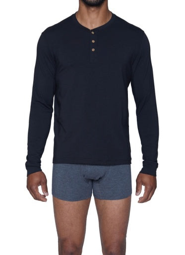  Wood Underwear Henley Long Sleeve - Black - Bonton