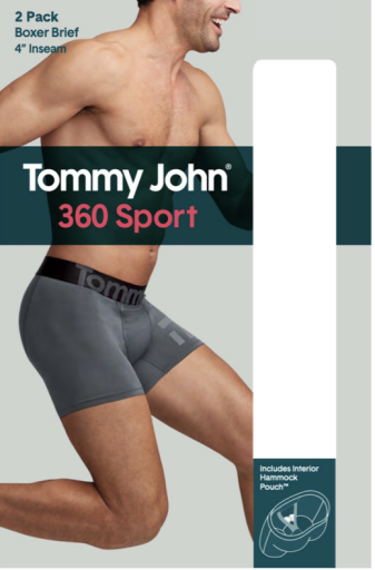  Tommy John Men's 360 Sport Hammock Pouch 4' Boxer Brief 2-Pack - Black - Bonton