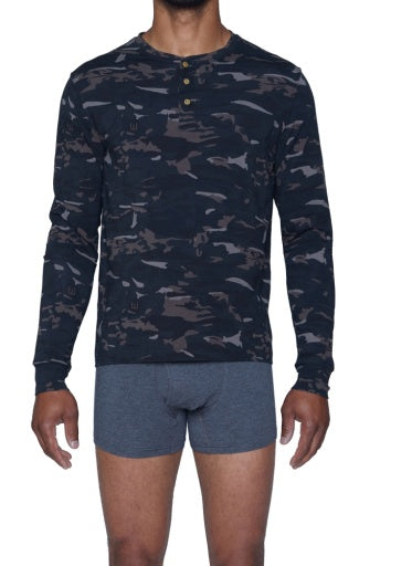  Wood Underwear Henley Long Sleeve - Forest camo - Bonton