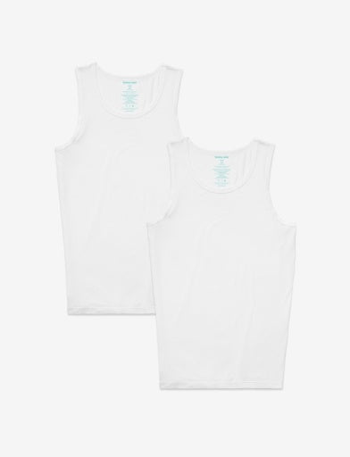  Tommy John Men's Second Skin Tank Top Stay-Tucked 2-Pack - White - Bonton