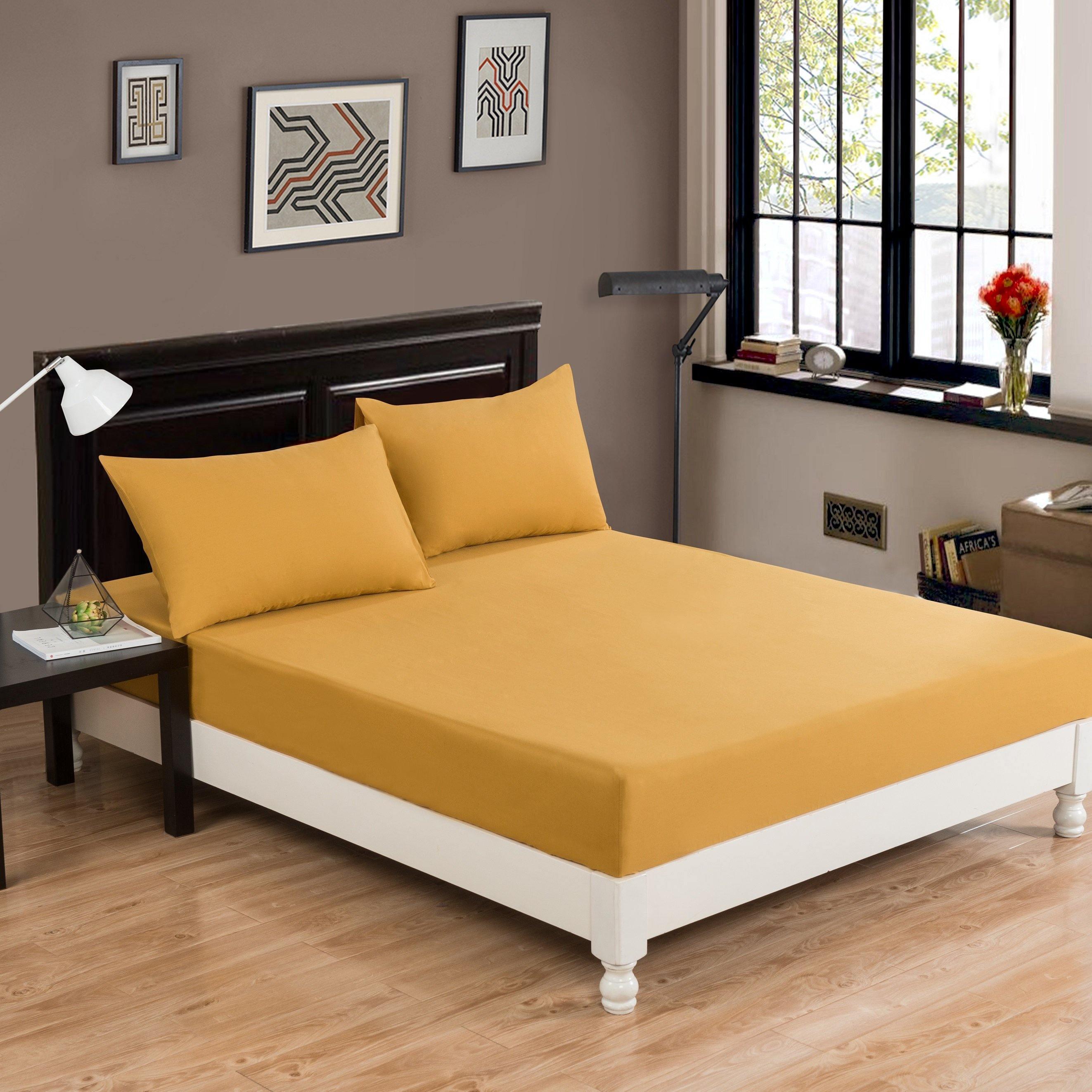  DaDa Bedding Collection DaDa Bedding Honey Yellow Poplin Cotton Fitted Sheet w/ Pillow Cases (JHW-550-Fitted) by DaDa Bedding Collection - King - Bonton