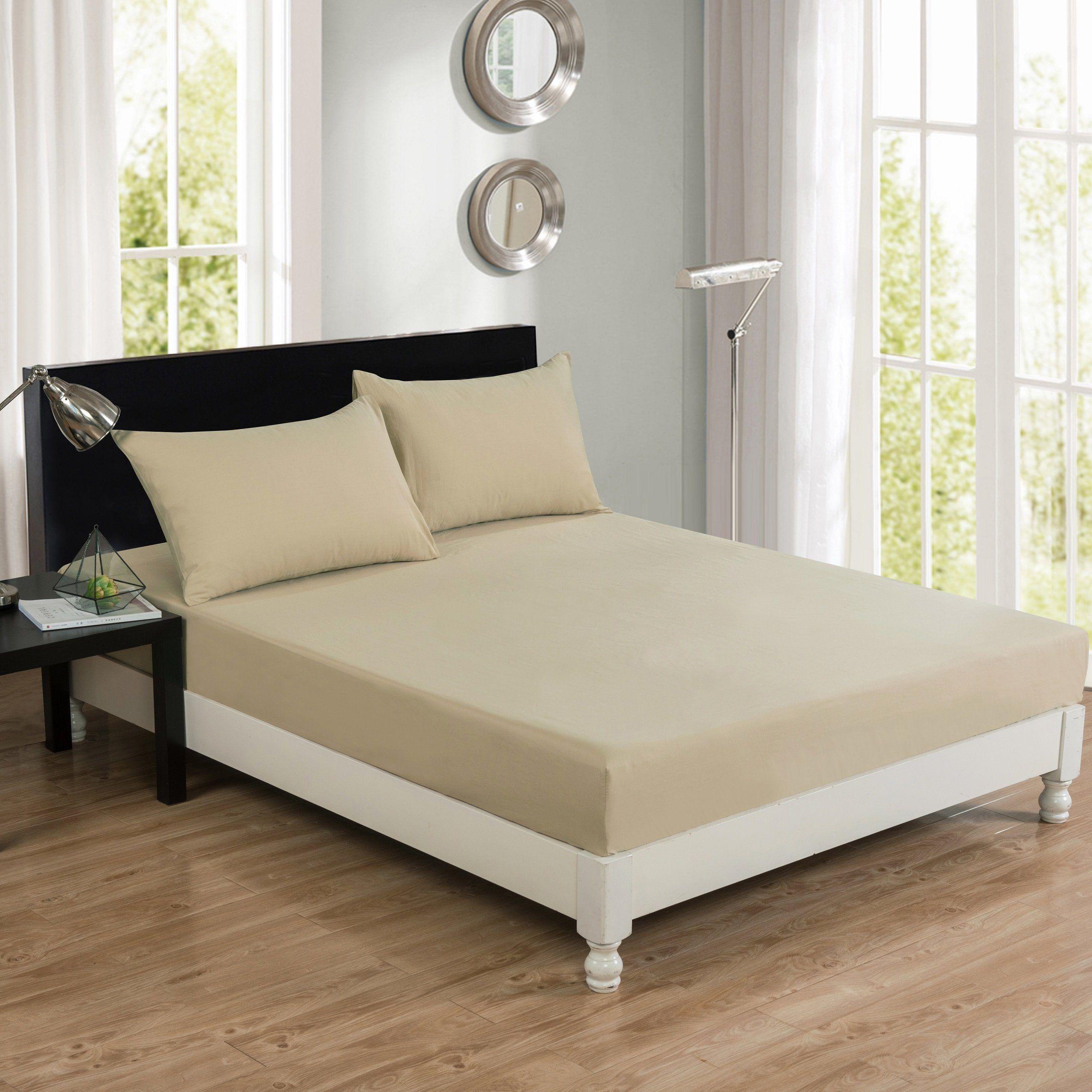  DaDa Bedding Collection DaDa Bedding Luxury Soft Cotton Beige Fitted Bed Sheet & Pillow Cases Set (JHW-546-Fitted) by DaDa Bedding Collection - Twin - Bonton