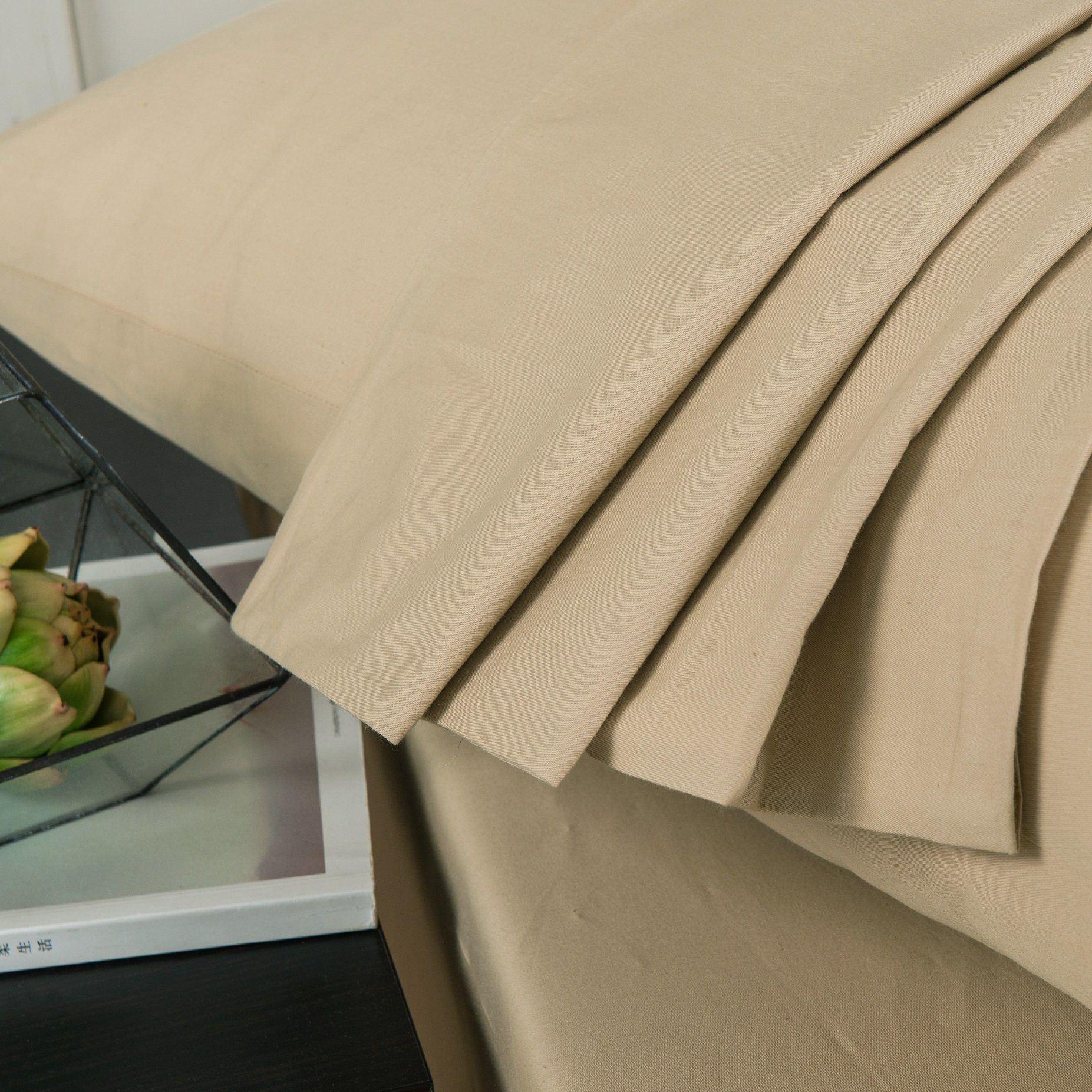  DaDa Bedding Collection DaDa Bedding Luxury Soft Cotton Beige Fitted Bed Sheet & Pillow Cases Set (JHW-546-Fitted) by DaDa Bedding Collection - Twin - Bonton