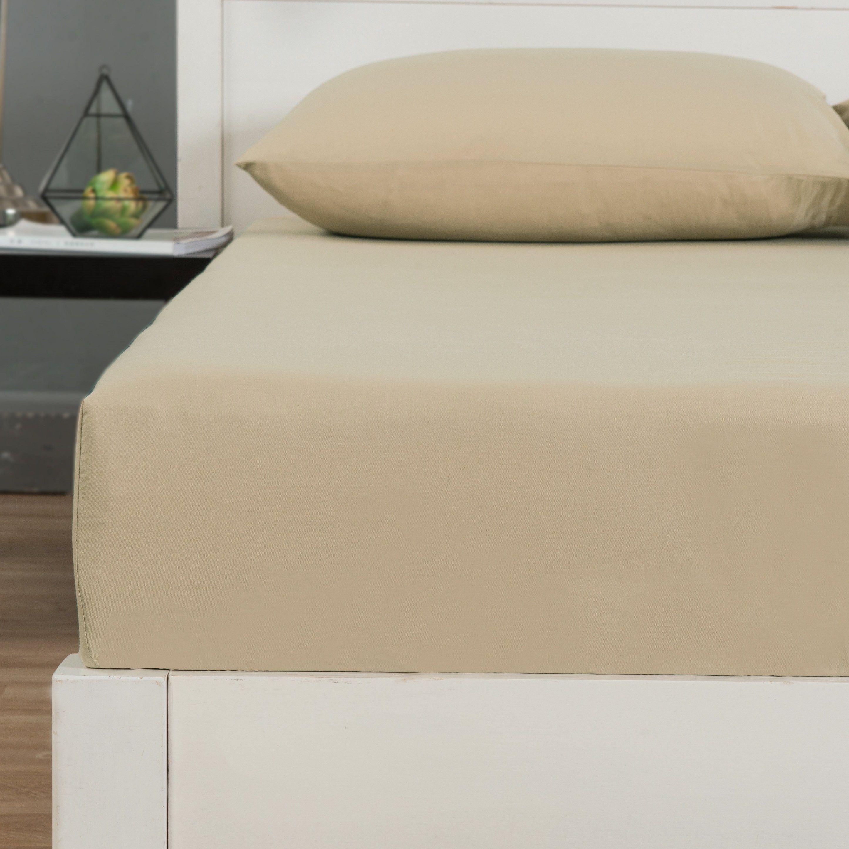  DaDa Bedding Collection DaDa Bedding Luxury Soft Cotton Beige Fitted Bed Sheet & Pillow Cases Set (JHW-546-Fitted) by DaDa Bedding Collection - Twin - Bonton