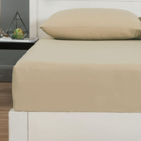 DaDa Bedding Luxury Soft Cotton Beige Fitted Bed Sheet & Pillow Cases Set (JHW-546-Fitted) - DaDa Bedding Collection