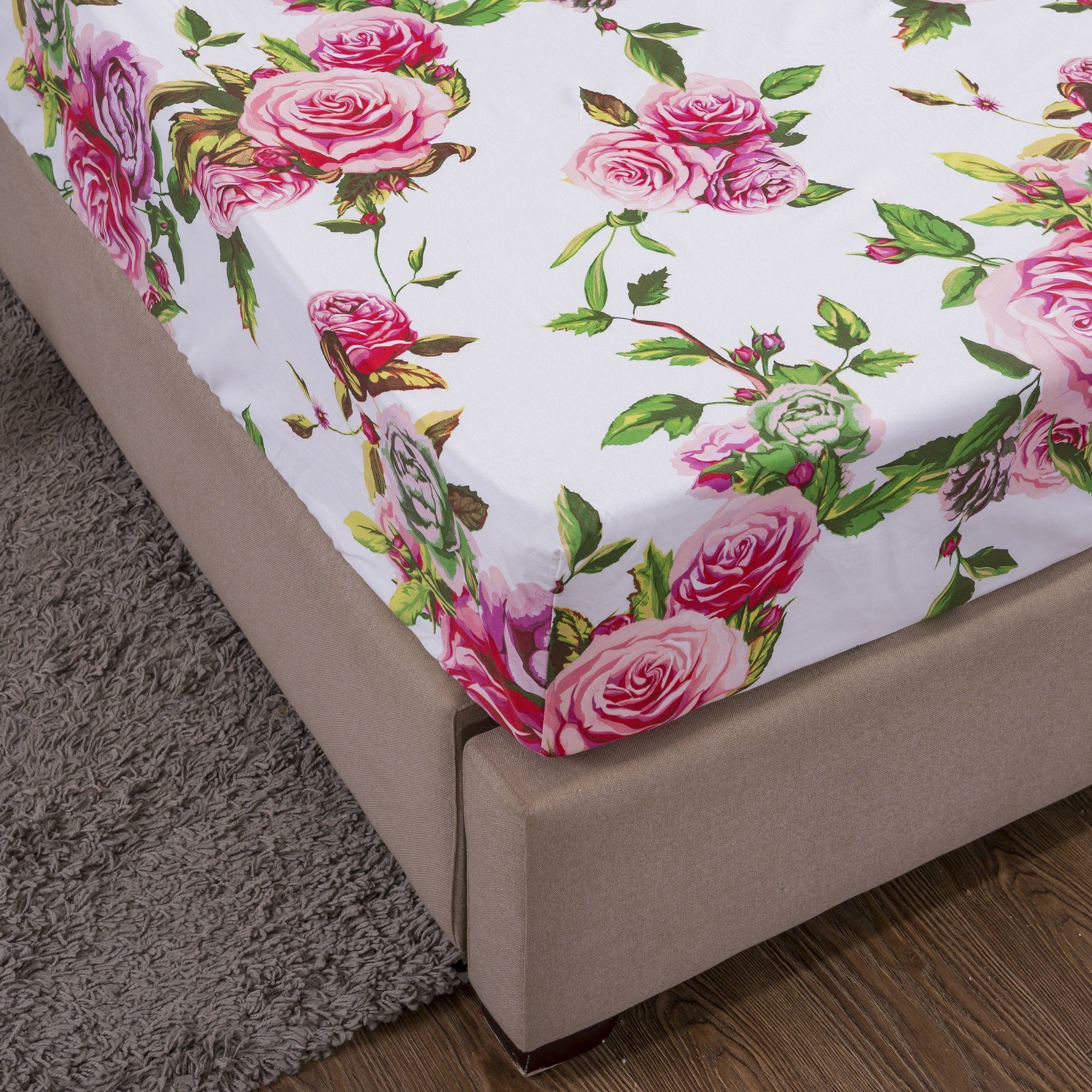  DaDa Bedding Collection DaDa Bedding Romantic Roses Lovely Spring Pink Floral Fitted Bed Sheet w/ Pillow Cases (JHW879-Fitted) by DaDa Bedding Collection - Twin - Bonton