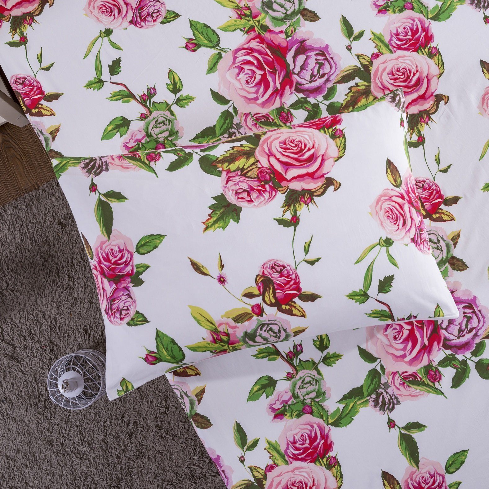  DaDa Bedding Collection DaDa Bedding Romantic Roses Lovely Spring Pink Floral Fitted Bed Sheet w/ Pillow Cases (JHW879-Fitted) by DaDa Bedding Collection - Twin - Bonton
