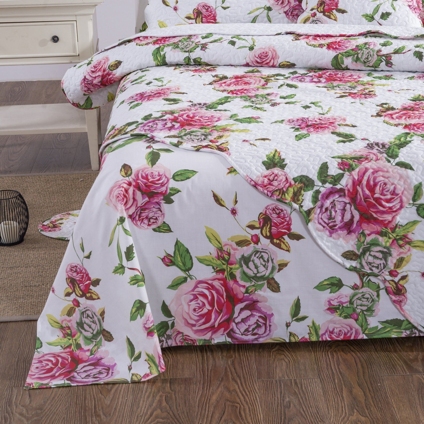  DaDa Bedding Collection DaDa Bedding Romantic Roses Lovely Spring Pink Floral Garden Fitted & Flat Bed Sheet Set w/ Pillow Cases (JHW879) by DaDa Bedding Collection - Twin - Bonton