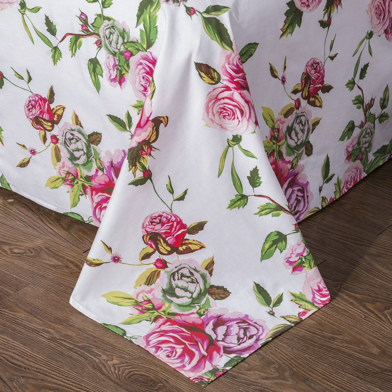  DaDa Bedding Collection DaDa Bedding Romantic Roses Lovely Spring Pink Floral Garden Fitted & Flat Bed Sheet Set w/ Pillow Cases (JHW879) by DaDa Bedding Collection - Twin - Bonton