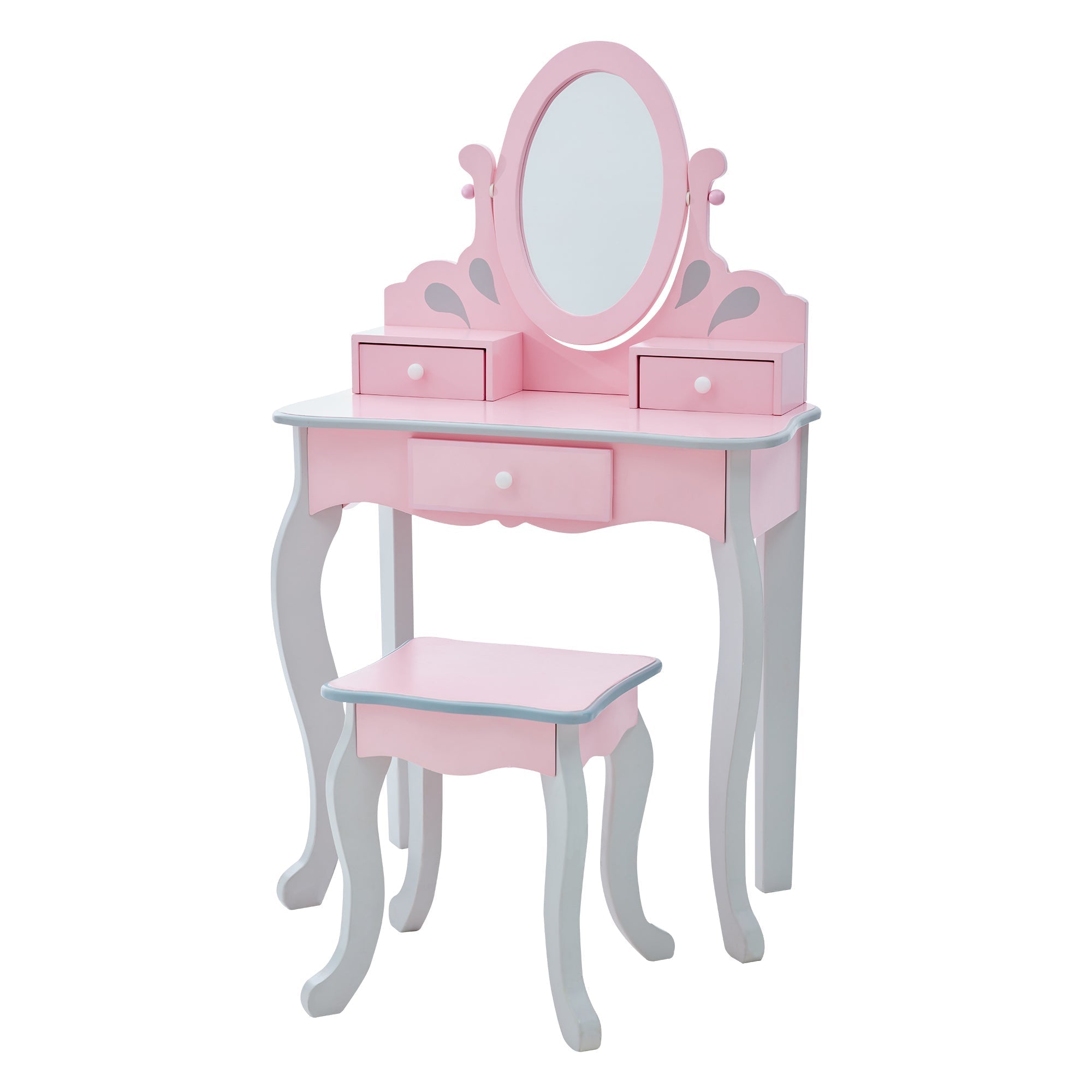  Teamson Kids Fantasy Fields - Little Princess Rapunzel Play Vanity Set - Pink / Grey - Bonton