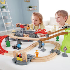 Hape Train Building Set in a Bucket, 50 Pieces