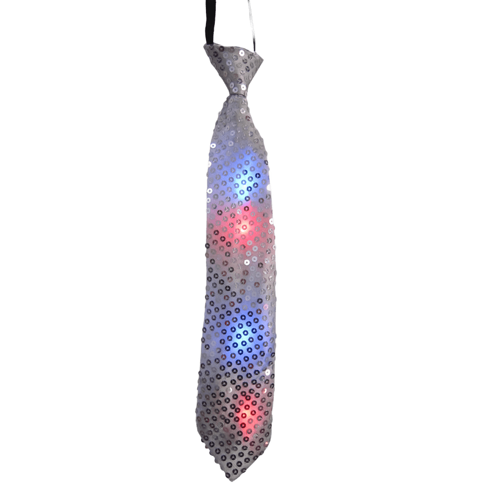  Dress Up America Silver Tie with LED Flashing Lights by Dress Up America - Default Title - Bonton